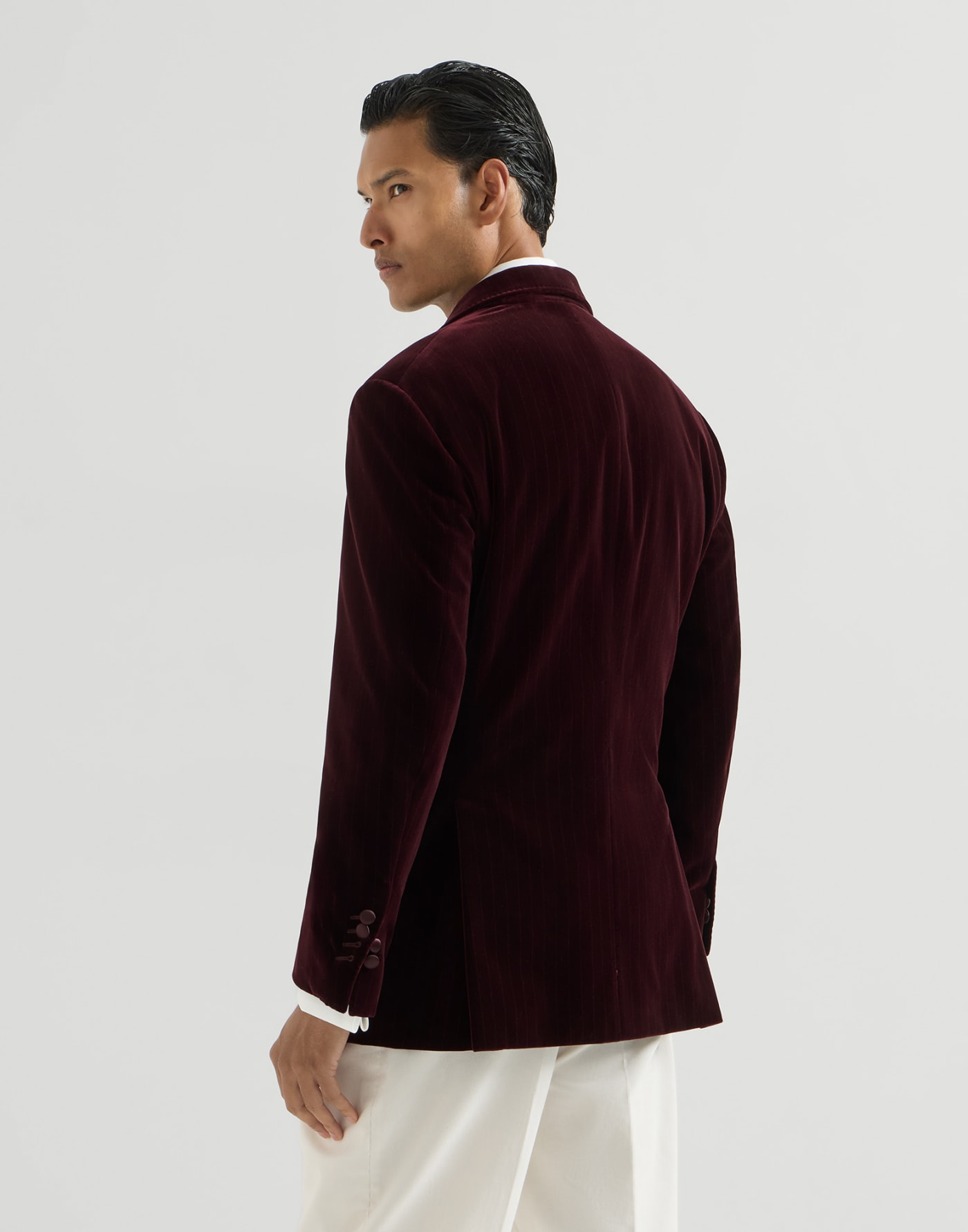 Blazer Smoking de terciopelo a rayas Bermellón Hombre - Brunello Cucinelli
