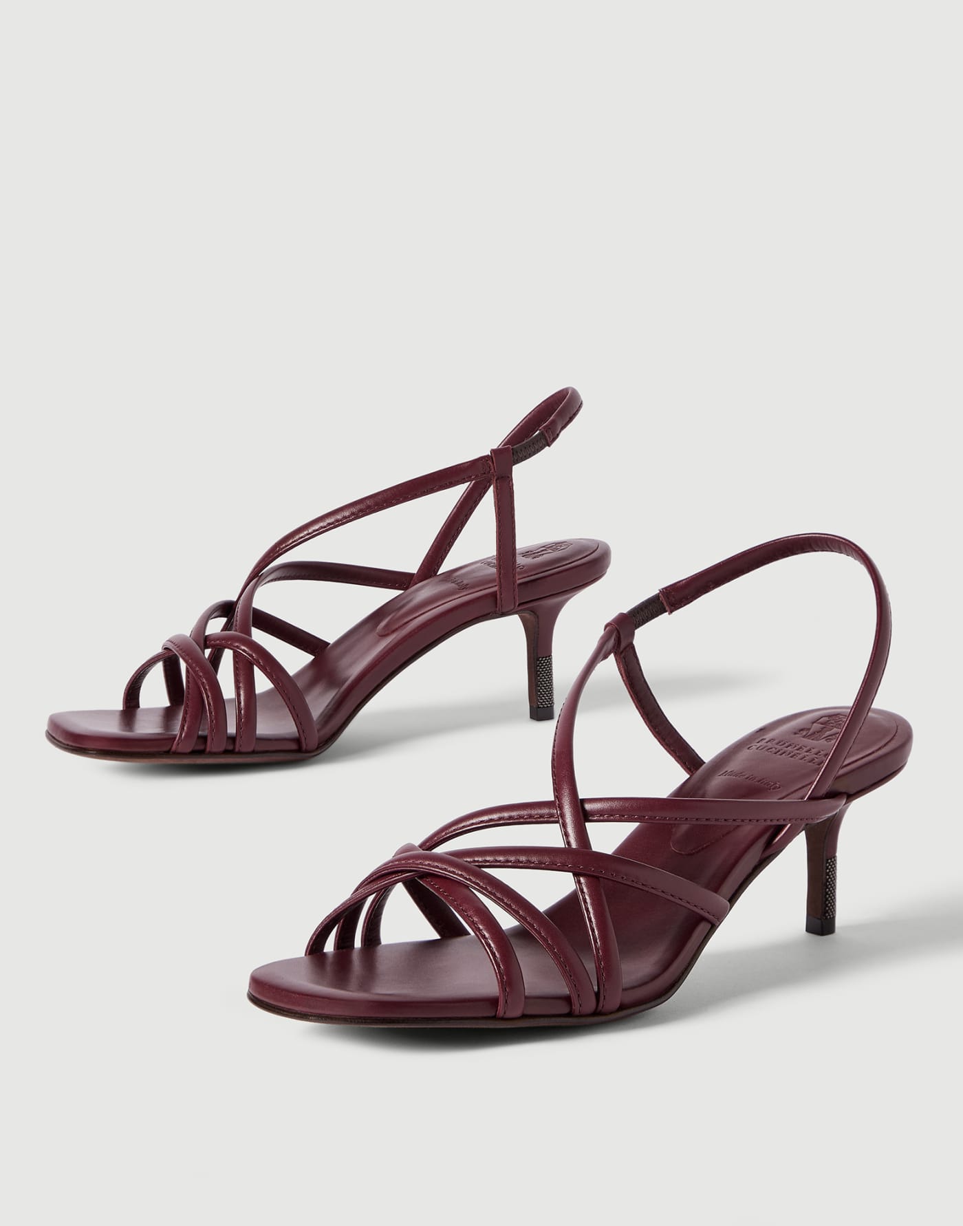 Calfskin city heels with monili Burgundy Woman - Brunello Cucinelli