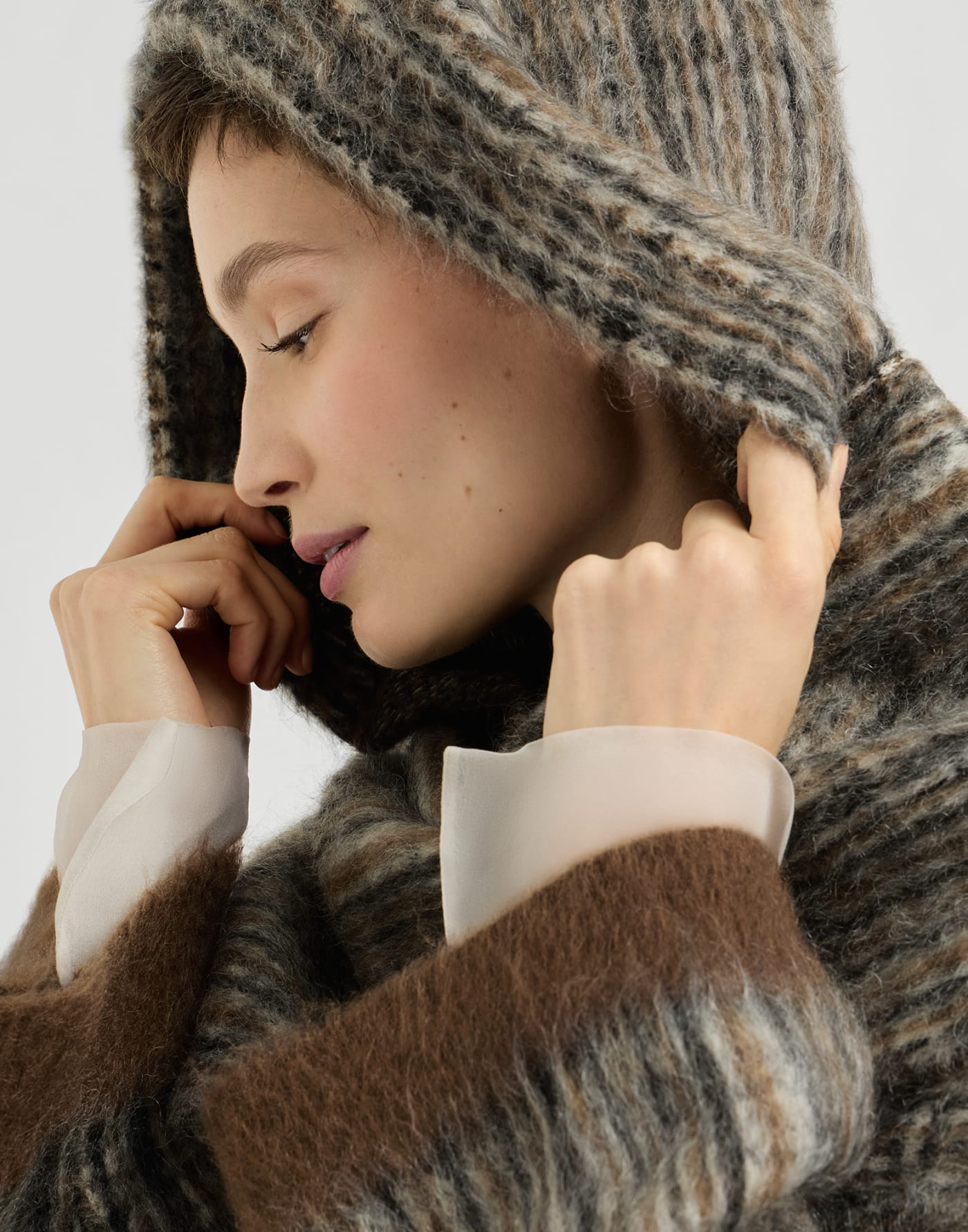 Prince of Wales double knit coat Brown Woman - Brunello Cucinelli