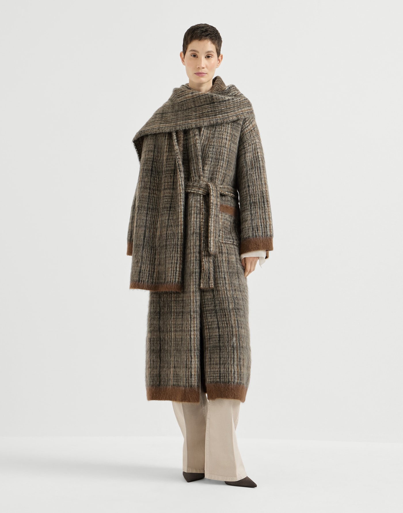 Prince of Wales double knit coat Brown Woman - Brunello Cucinelli