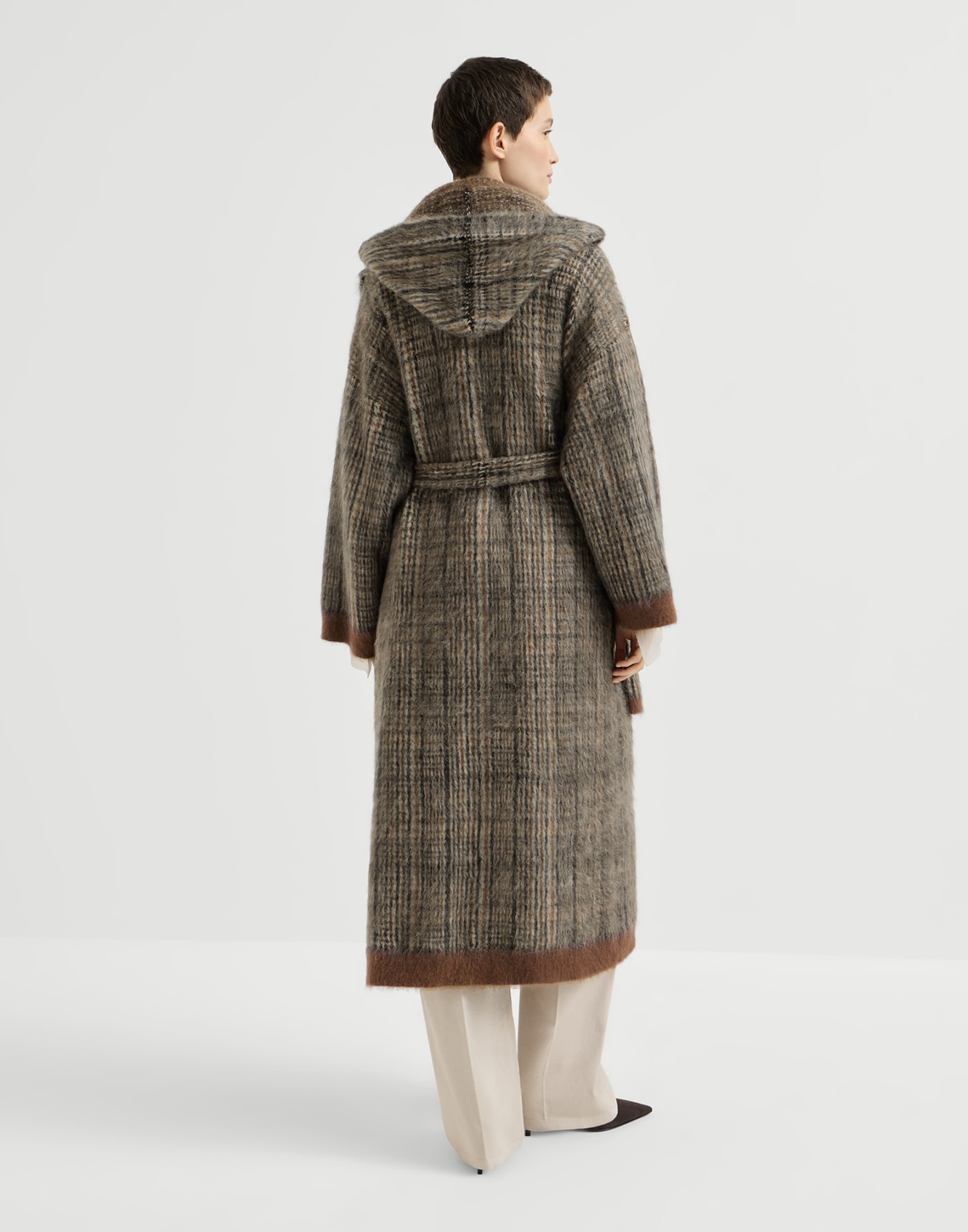Prince of Wales double knit coat Brown Woman - Brunello Cucinelli