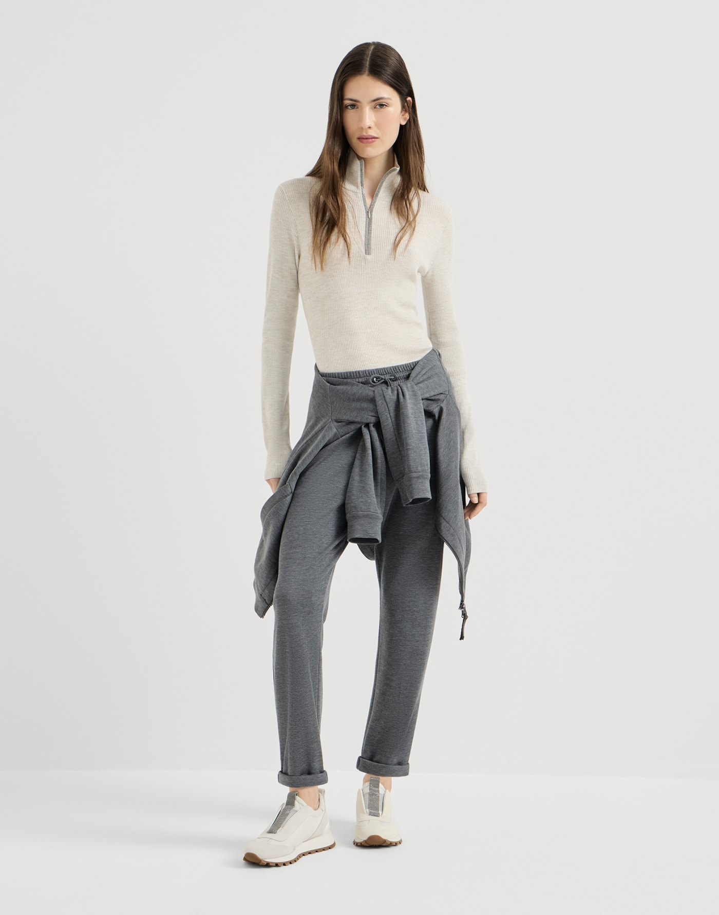 Virgin wool and cashmere sweater Pearl Grey Woman - Brunello Cucinelli