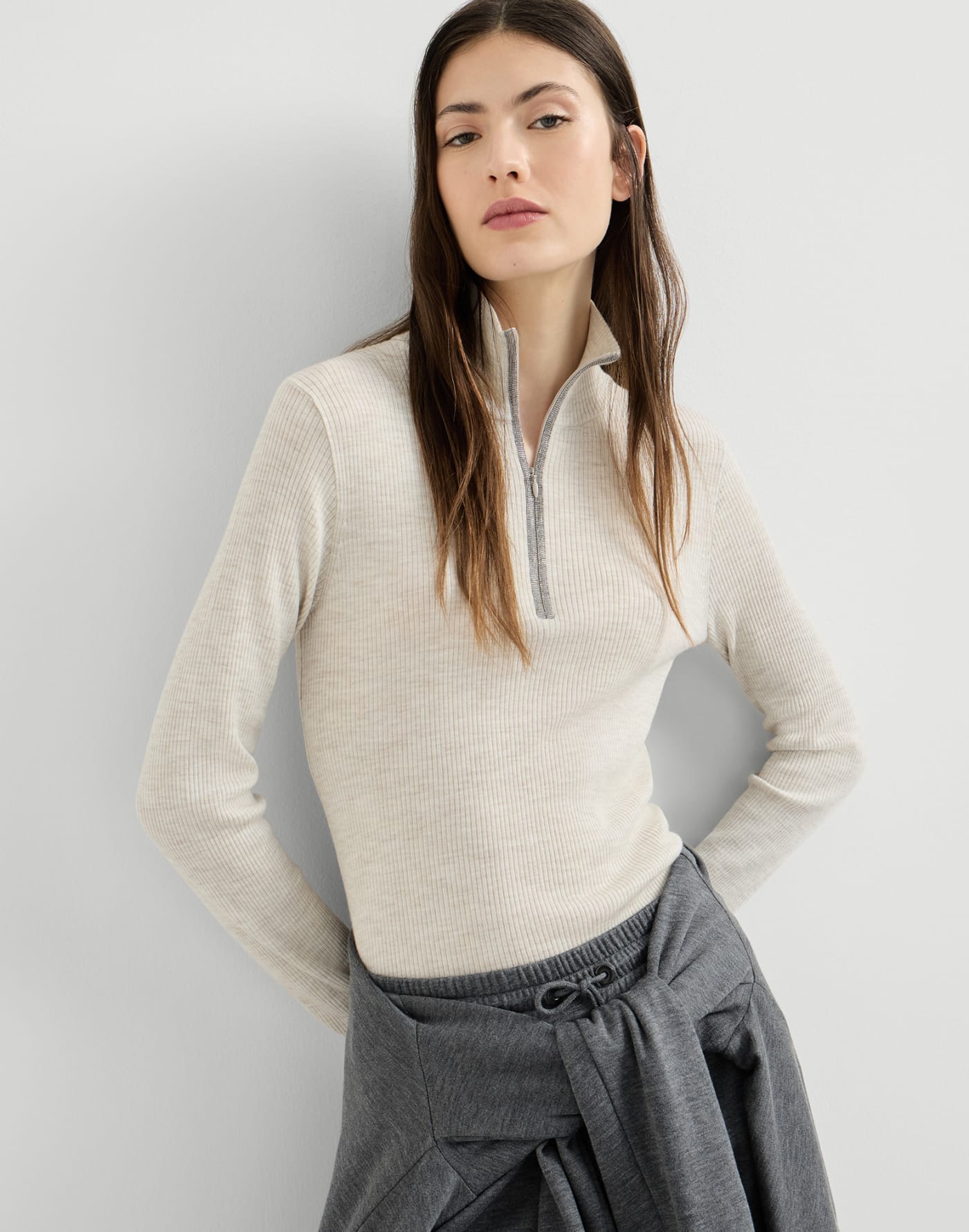 Virgin wool and cashmere sweater Pearl Grey Woman - Brunello Cucinelli