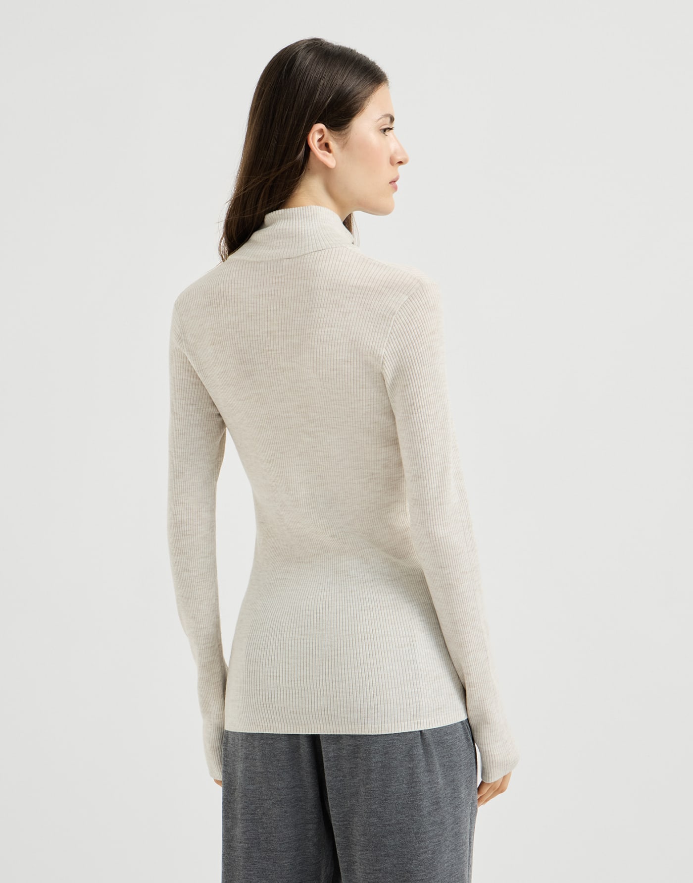 Virgin wool and cashmere sweater Pearl Grey Woman - Brunello Cucinelli