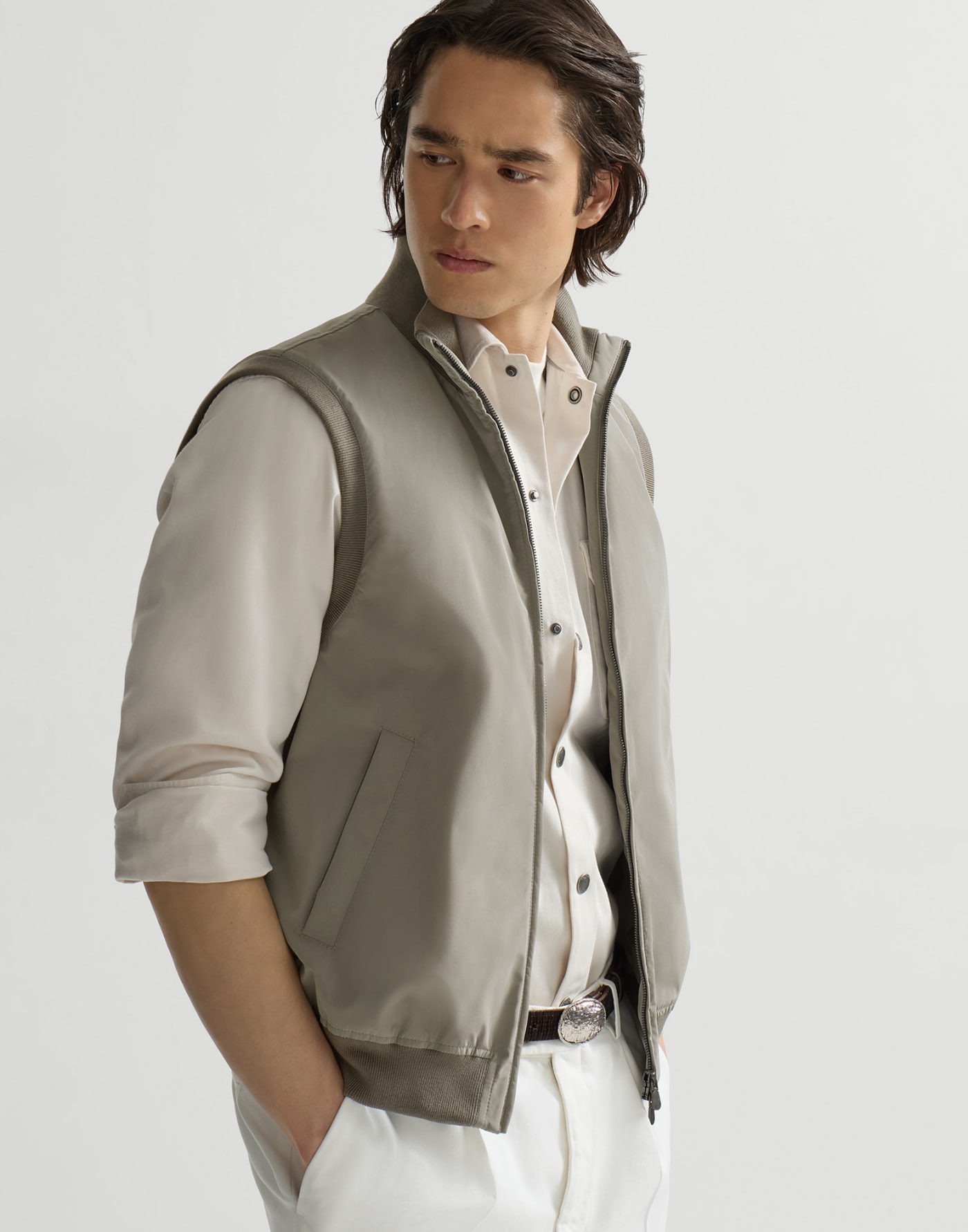 Weste aus Nylon mit Wattierung Armeegrün Herren - Brunello Cucinelli