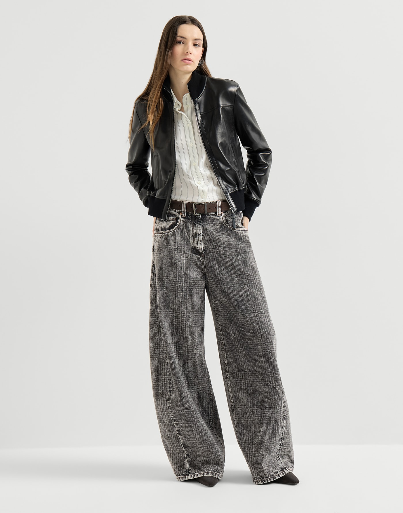 Prince of Wales wide trousers Dark Grey Woman - Brunello Cucinelli