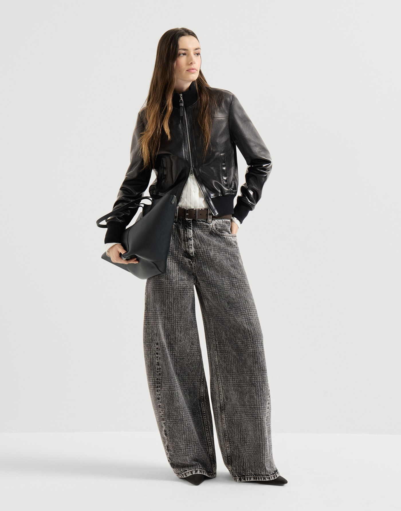 Prince of Wales wide trousers Dark Grey Woman - Brunello Cucinelli