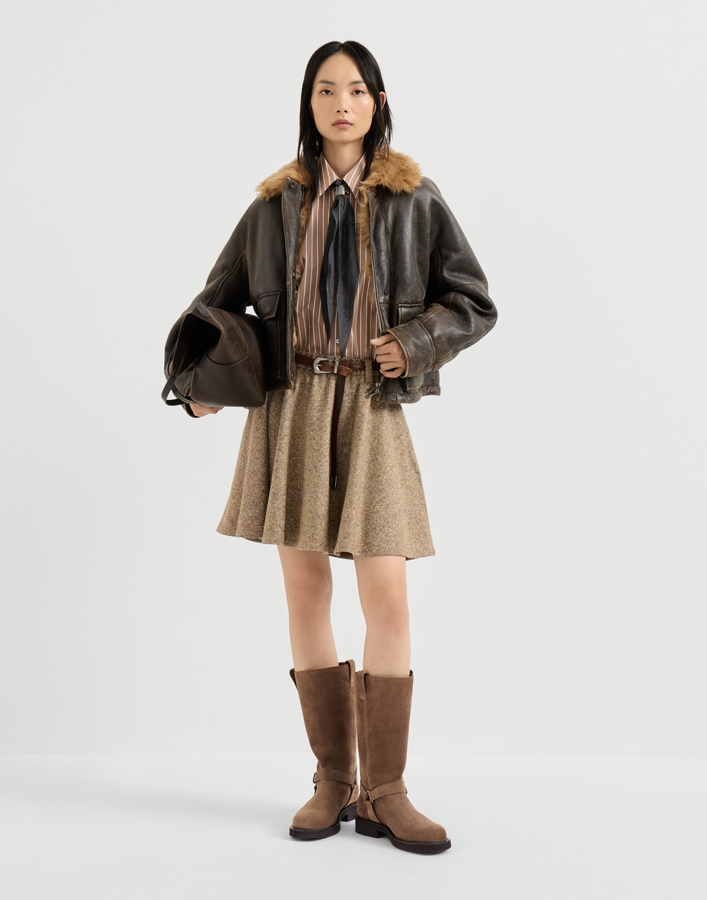 Suede Biker Boots with monili Caramel Woman - Brunello Cucinelli