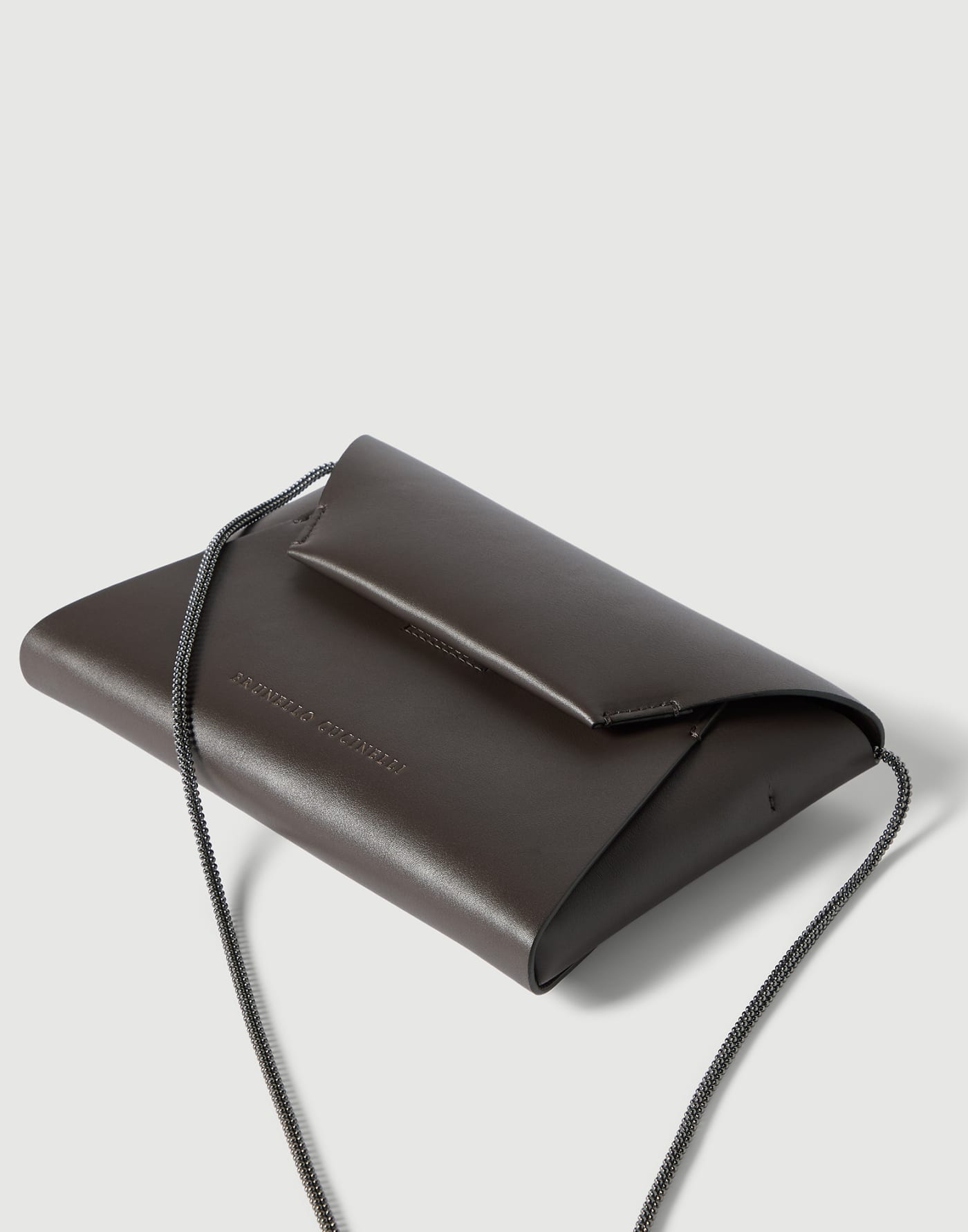Duo pochette in calfskin with precious chain Rust Brown Woman - Brunello Cucinelli