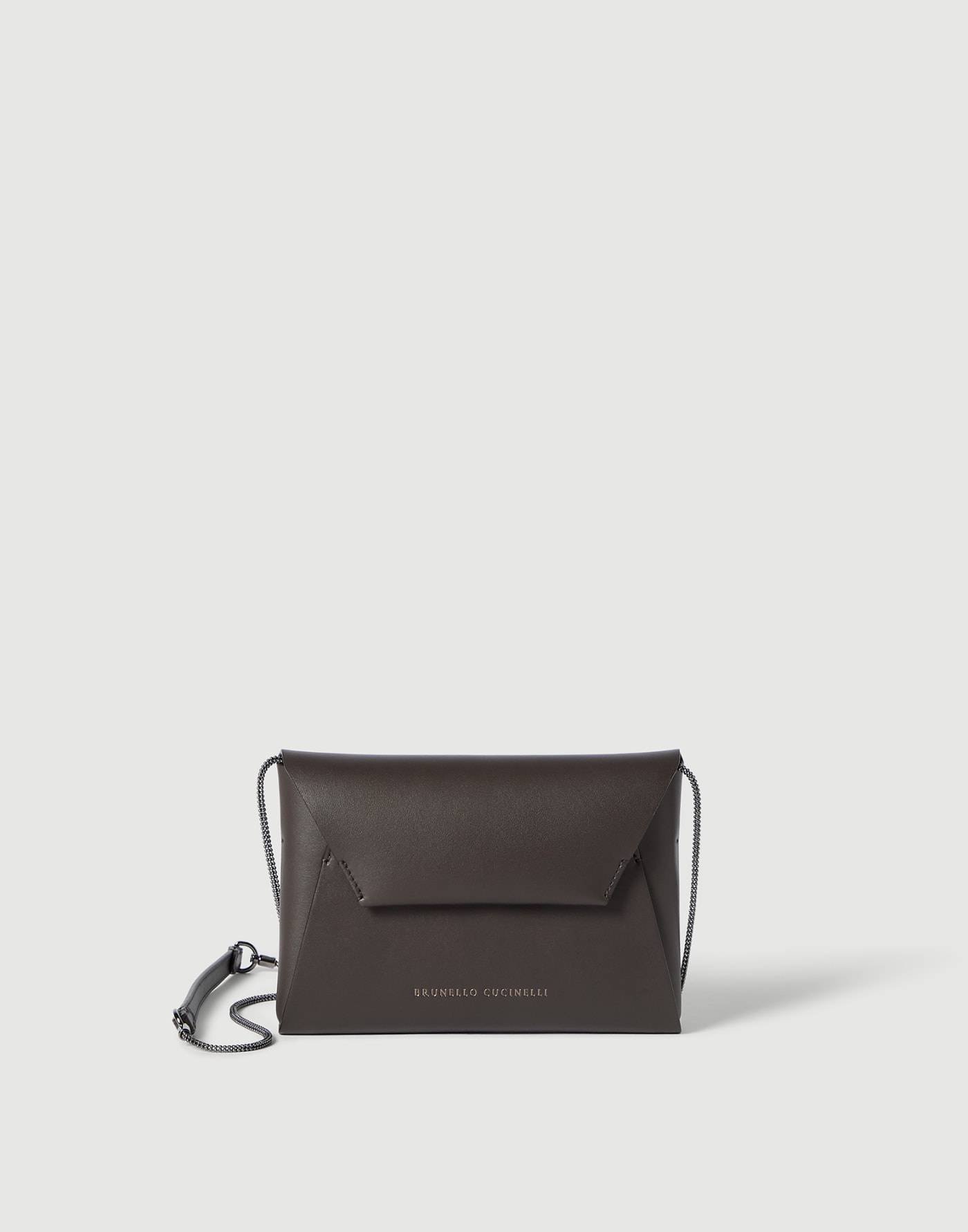 Duo pochette in calfskin with precious chain Rust Brown Woman - Brunello Cucinelli