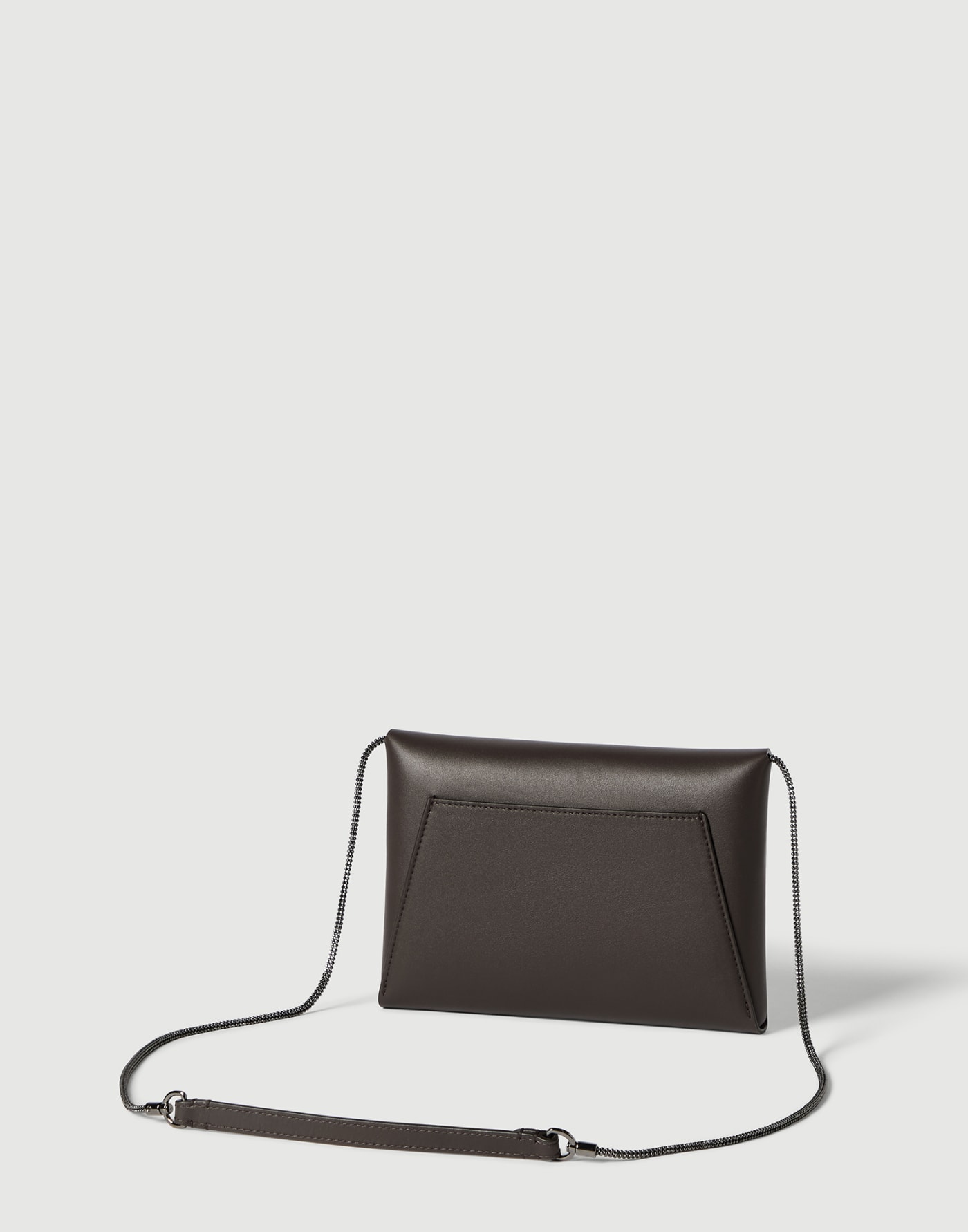Duo pochette in calfskin with precious chain Rust Brown Woman - Brunello Cucinelli