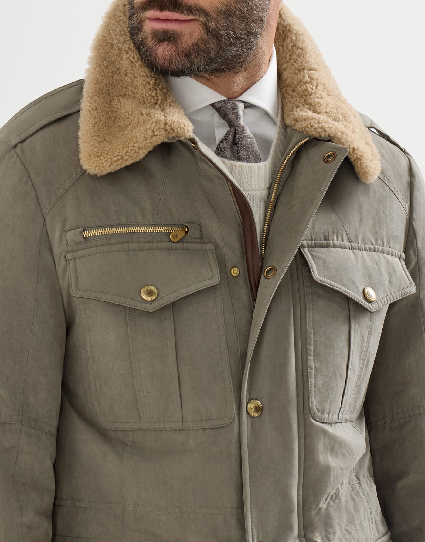Techno cotton safari jacket Khaki Man - Brunello Cucinelli