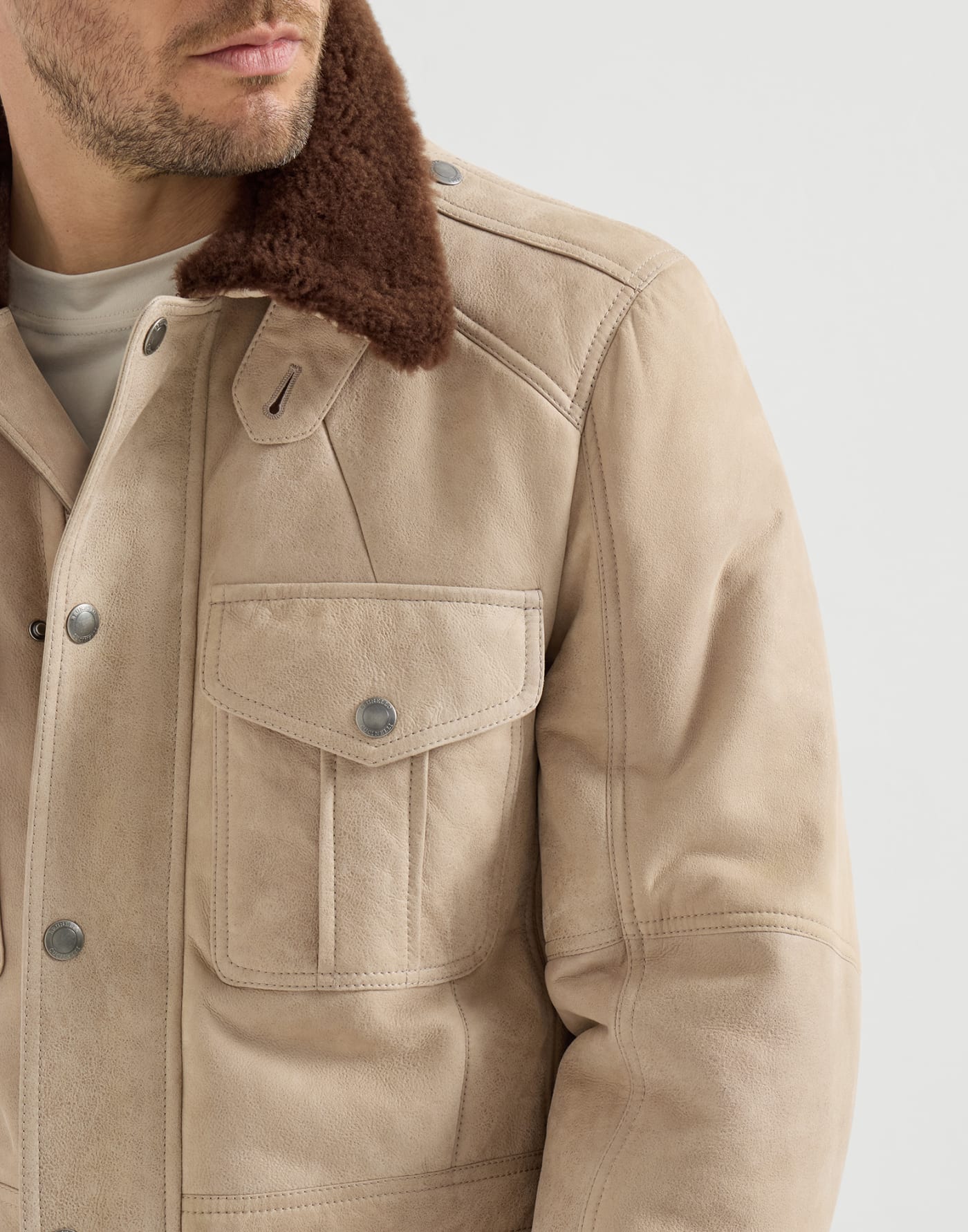 Sahariana in shearling Beige Uomo - Brunello Cucinelli