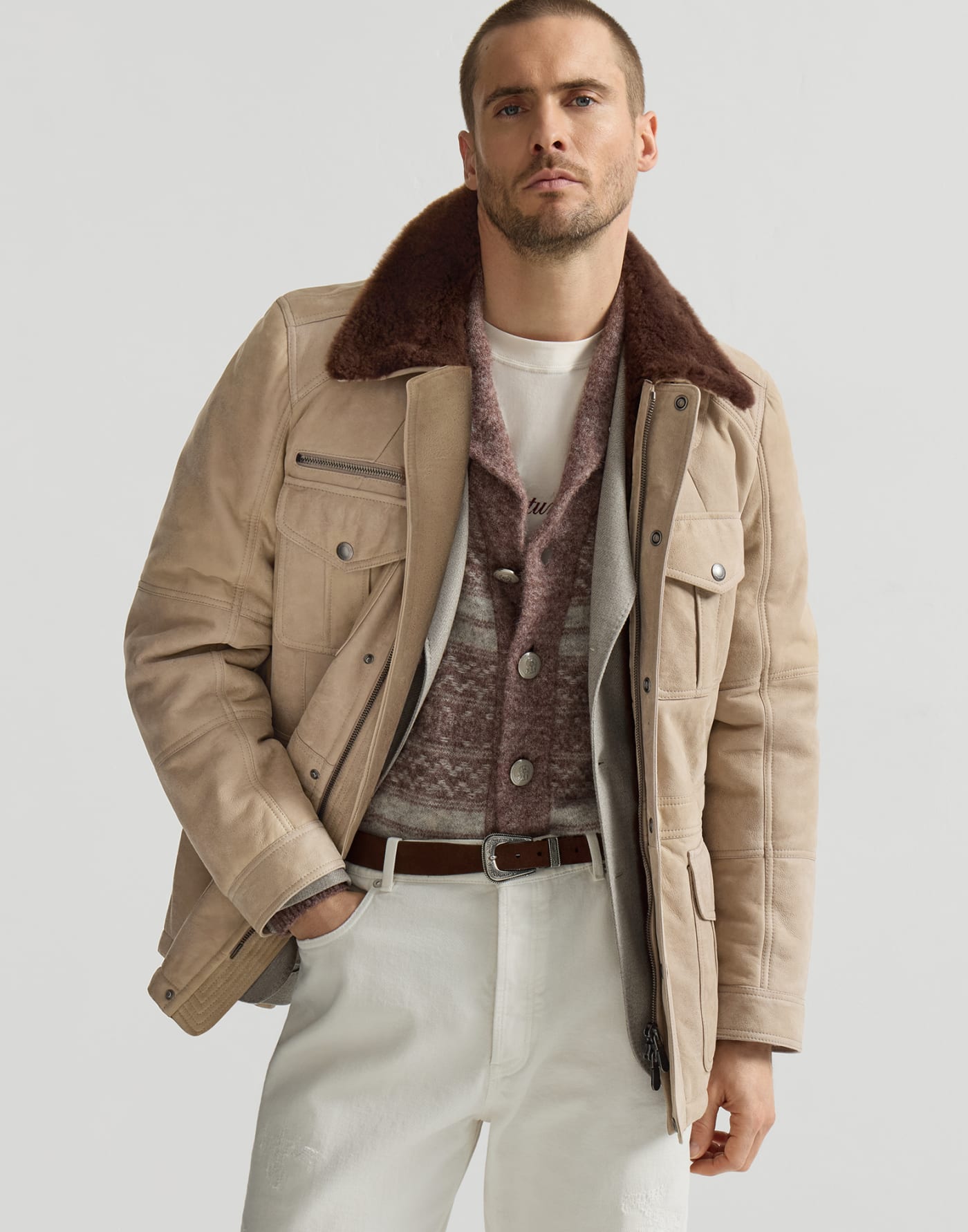 Sahariana in shearling Beige Uomo - Brunello Cucinelli