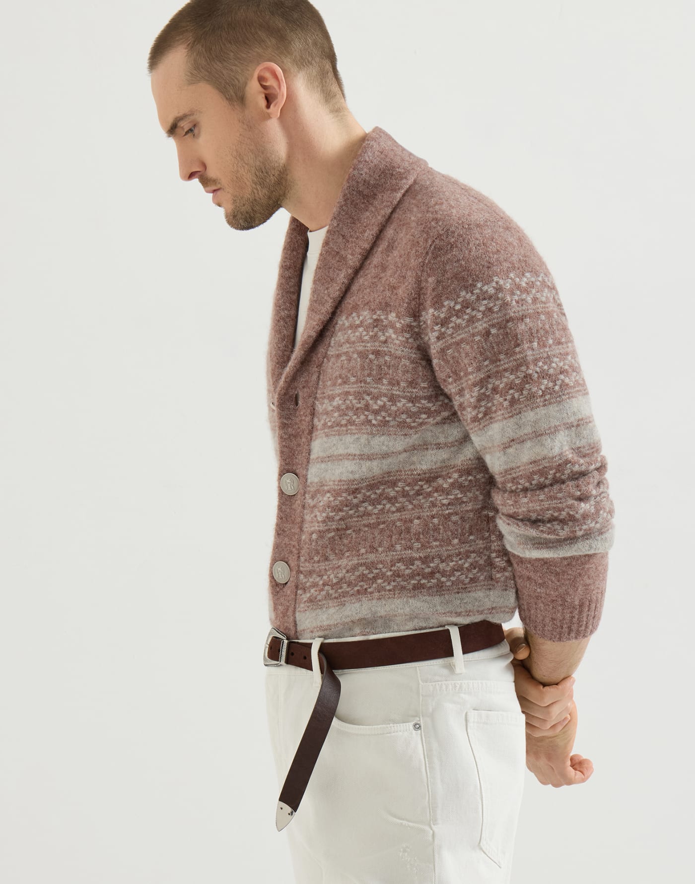 Nordic Jacquard cardigan Red Man - Brunello Cucinelli