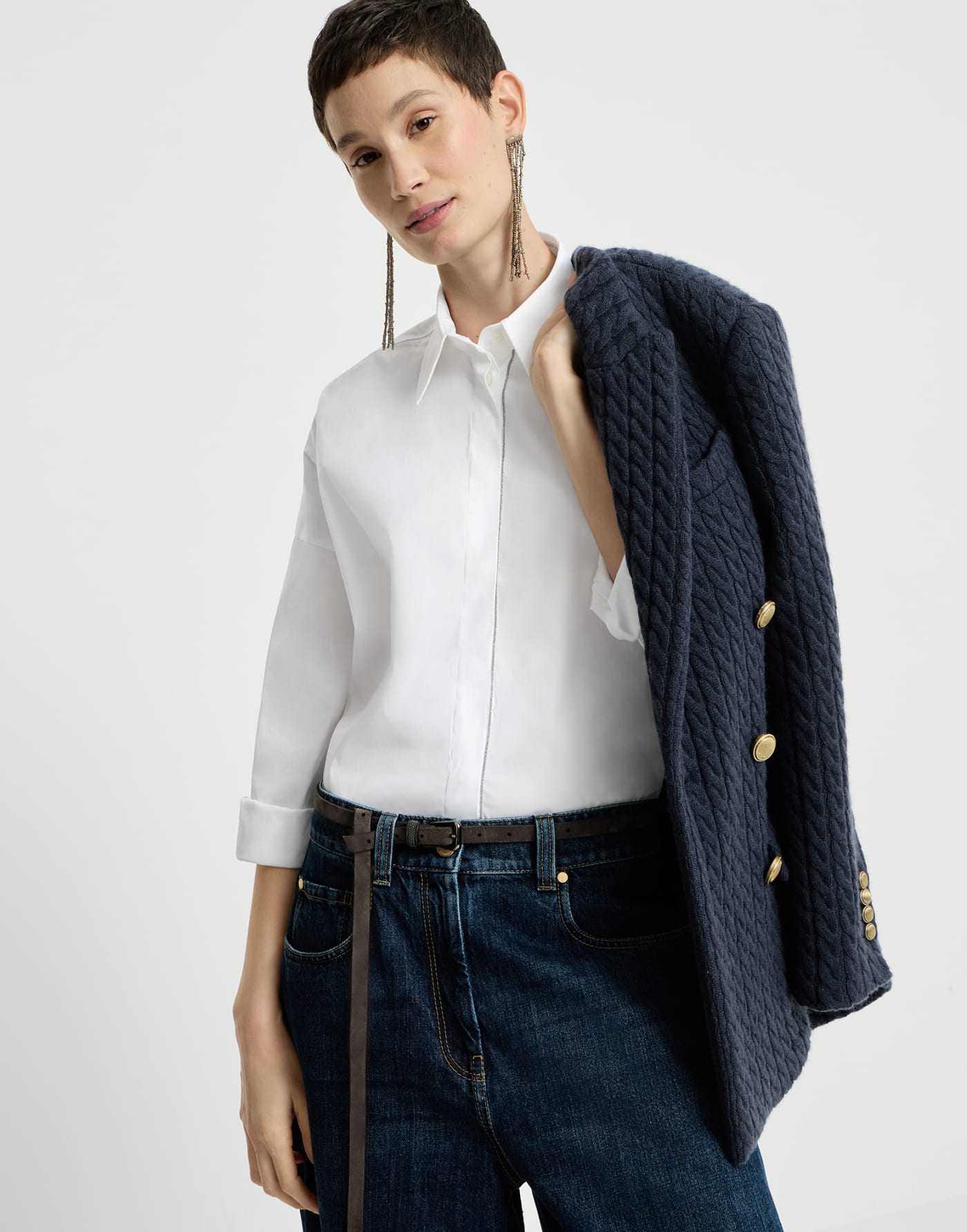 ピカシヤのトリム付きポップリンシャツ ホワイト レディース - Brunello Cucinelli