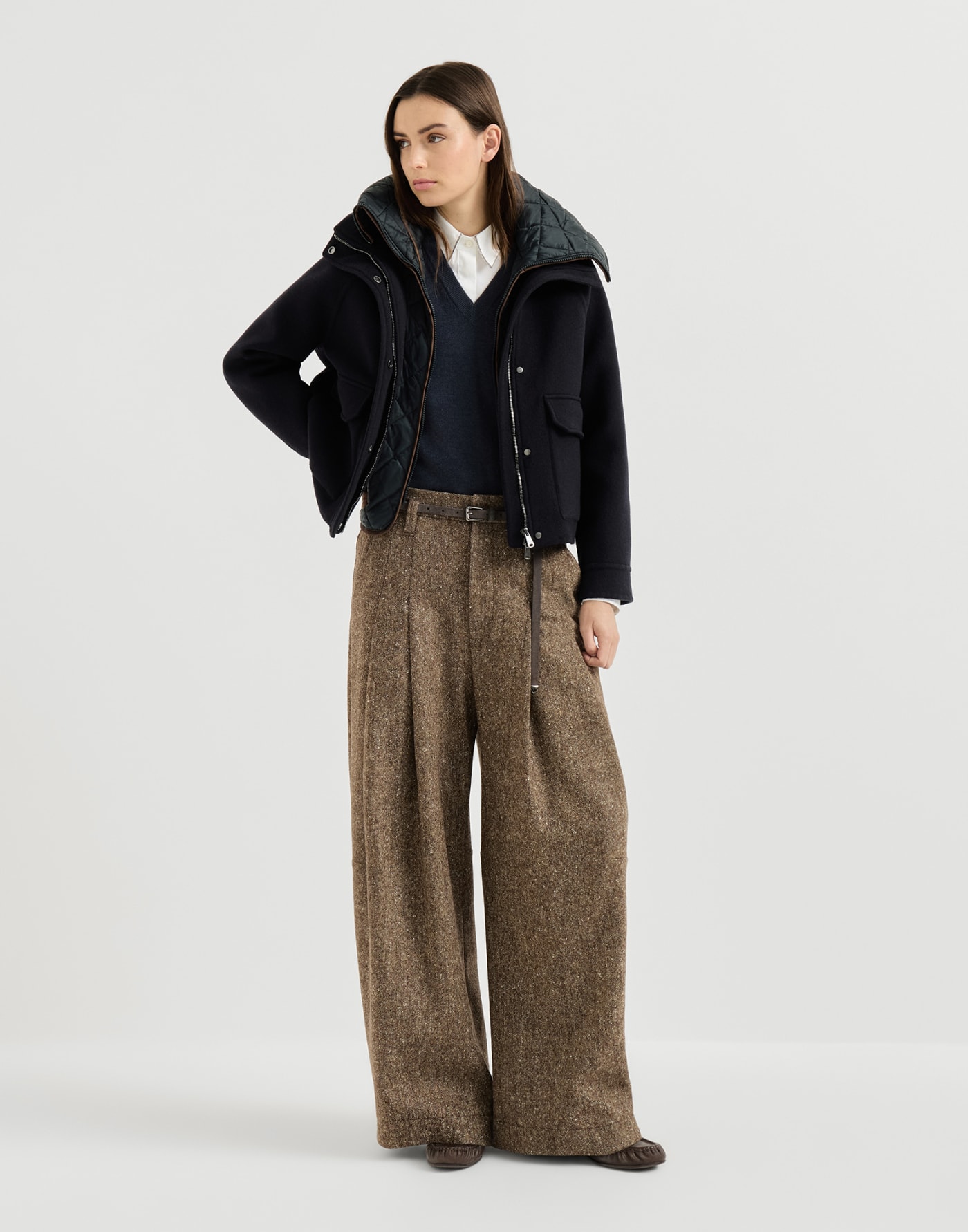 Stretch poplin shirt with monili White Woman - Brunello Cucinelli