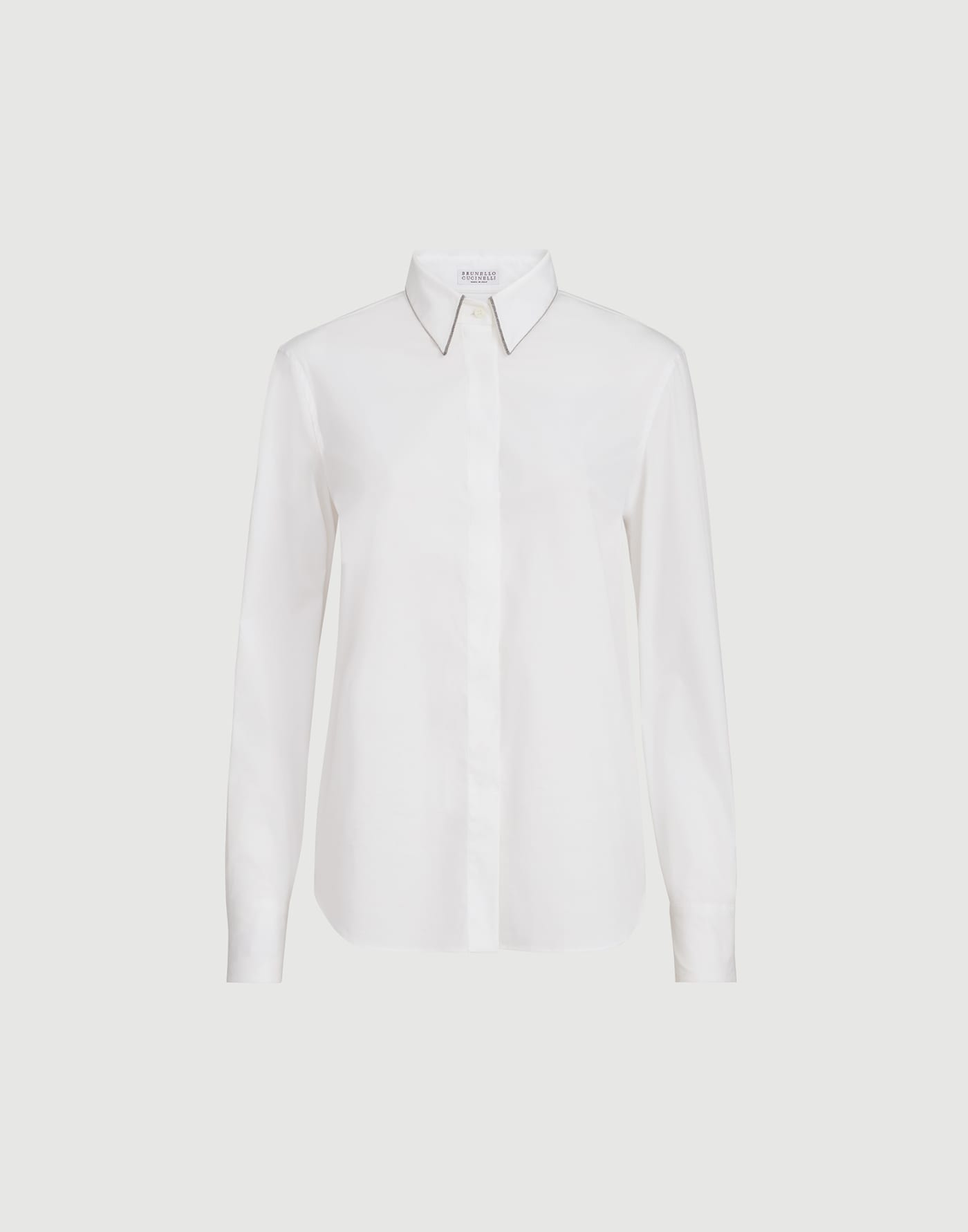 Stretch poplin shirt with monili White Woman - Brunello Cucinelli
