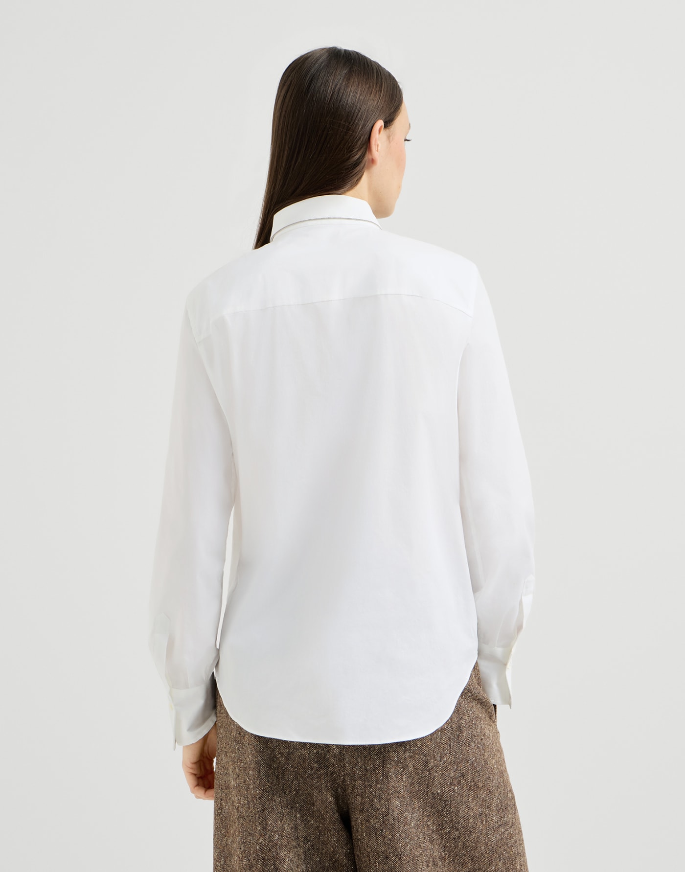 Stretch poplin shirt with monili White Woman - Brunello Cucinelli