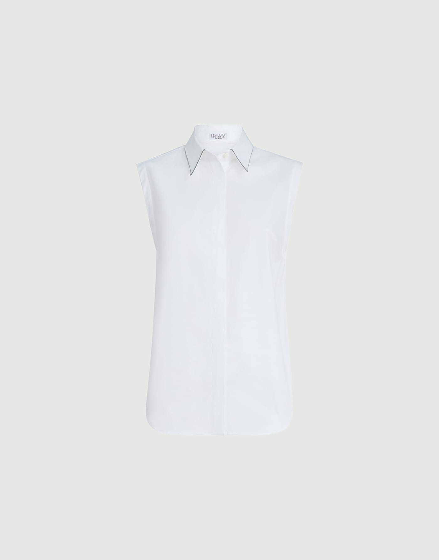 Sleeveless Shirt with Shiny Trim White Woman - Brunello Cucinelli