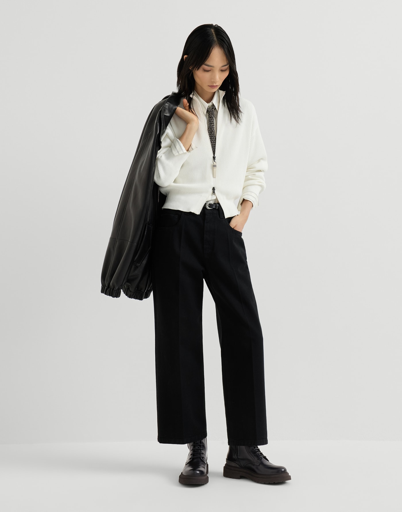 Matte calfskin and flannel boots Black Woman - Brunello Cucinelli