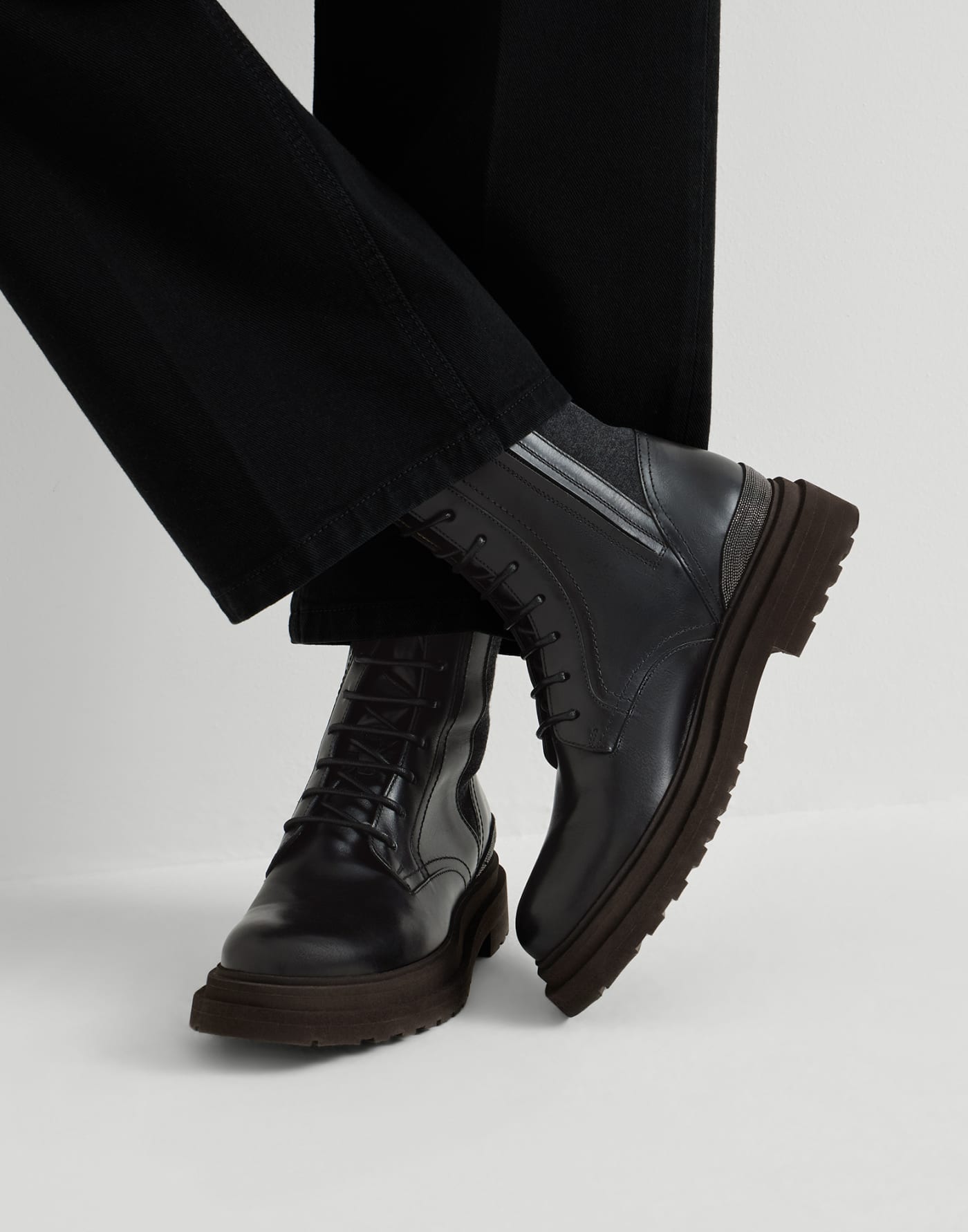 Matte calfskin and flannel boots Black Woman - Brunello Cucinelli