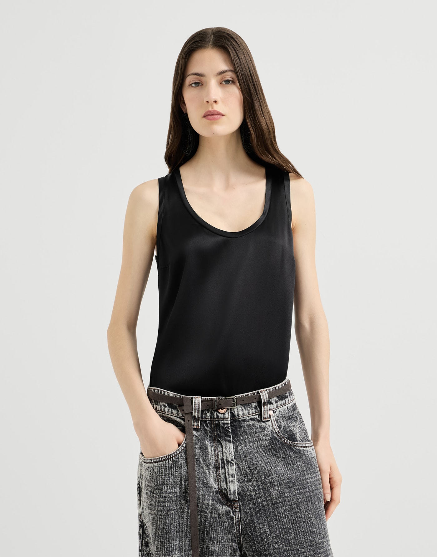 Stretch silk satin camisole Black Woman - Brunello Cucinelli