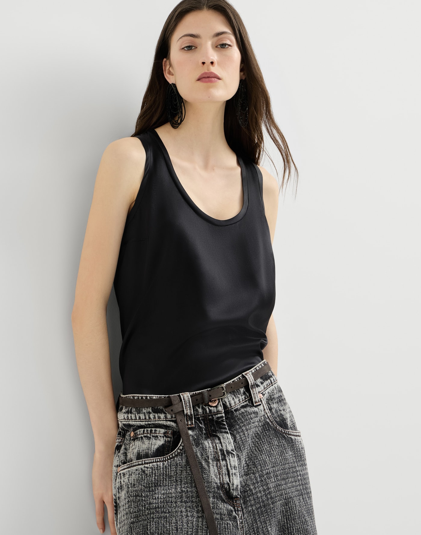 Stretch silk satin camisole Black Woman - Brunello Cucinelli