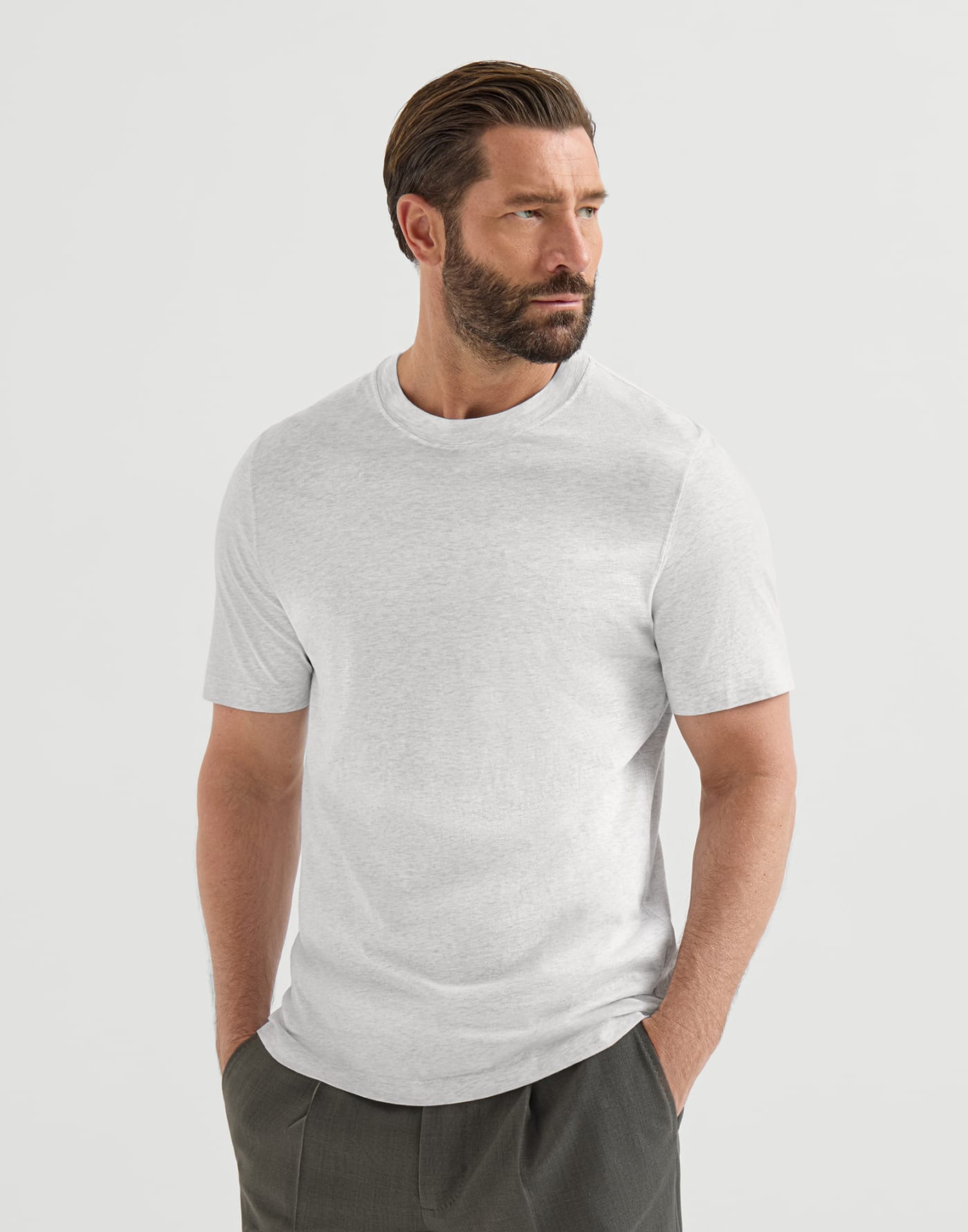 コットンジャージー クルーネックTシャツ パール メンズ - Brunello Cucinelli