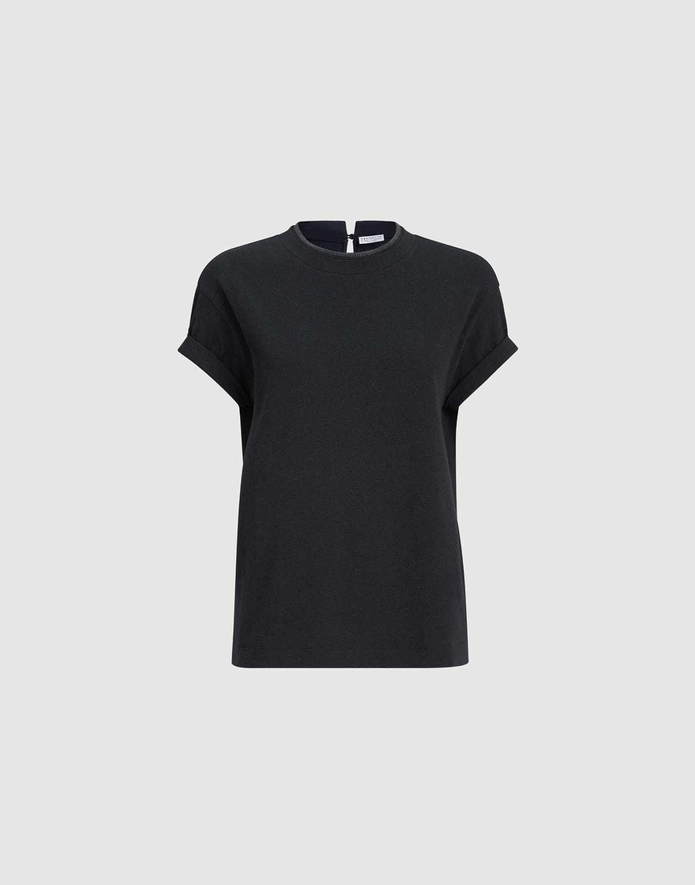 Jersey T-shirt with monili Anthracite Woman - Brunello Cucinelli