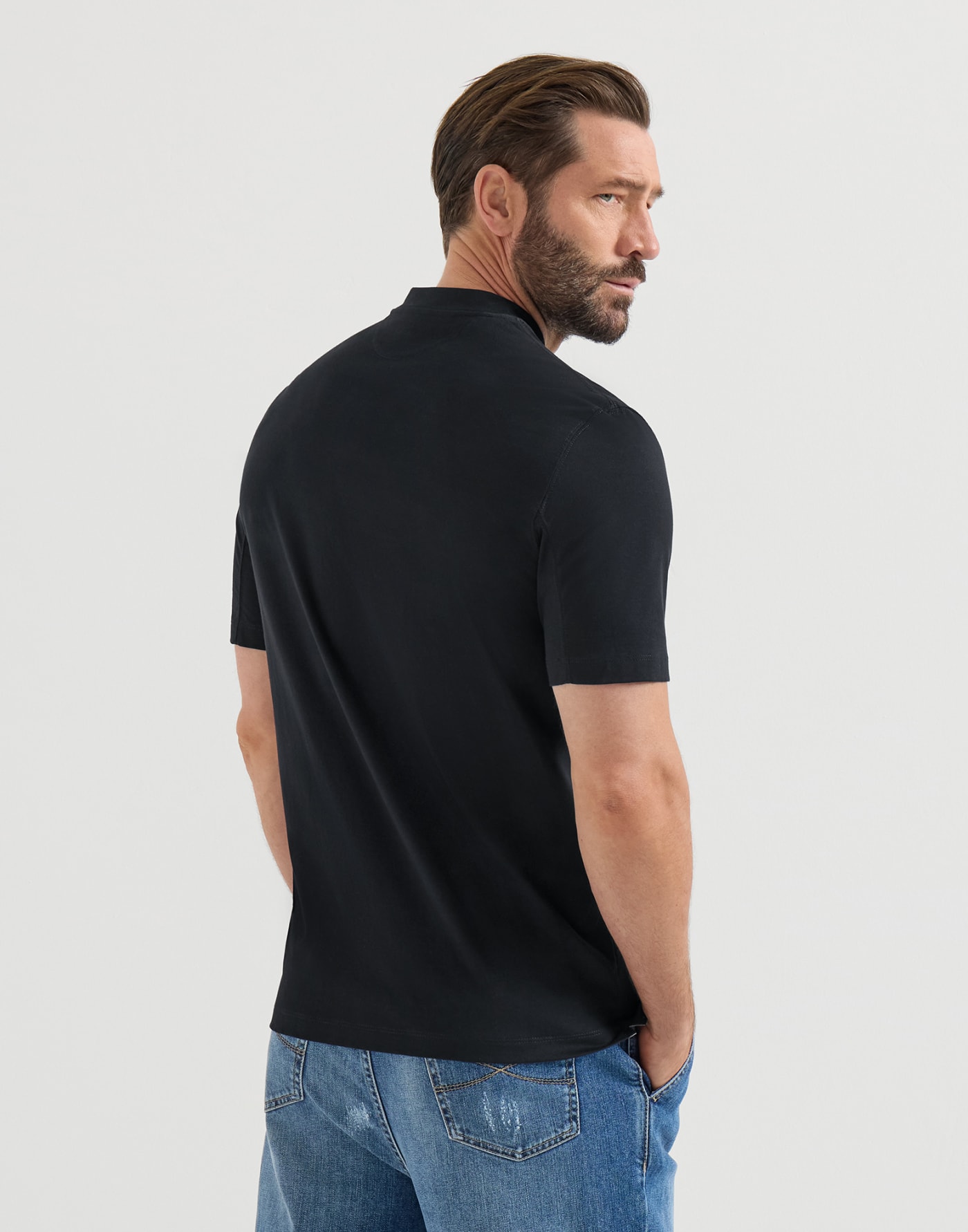 Cotton jersey V-neck T-shirt Navy Blue Man - Brunello Cucinelli