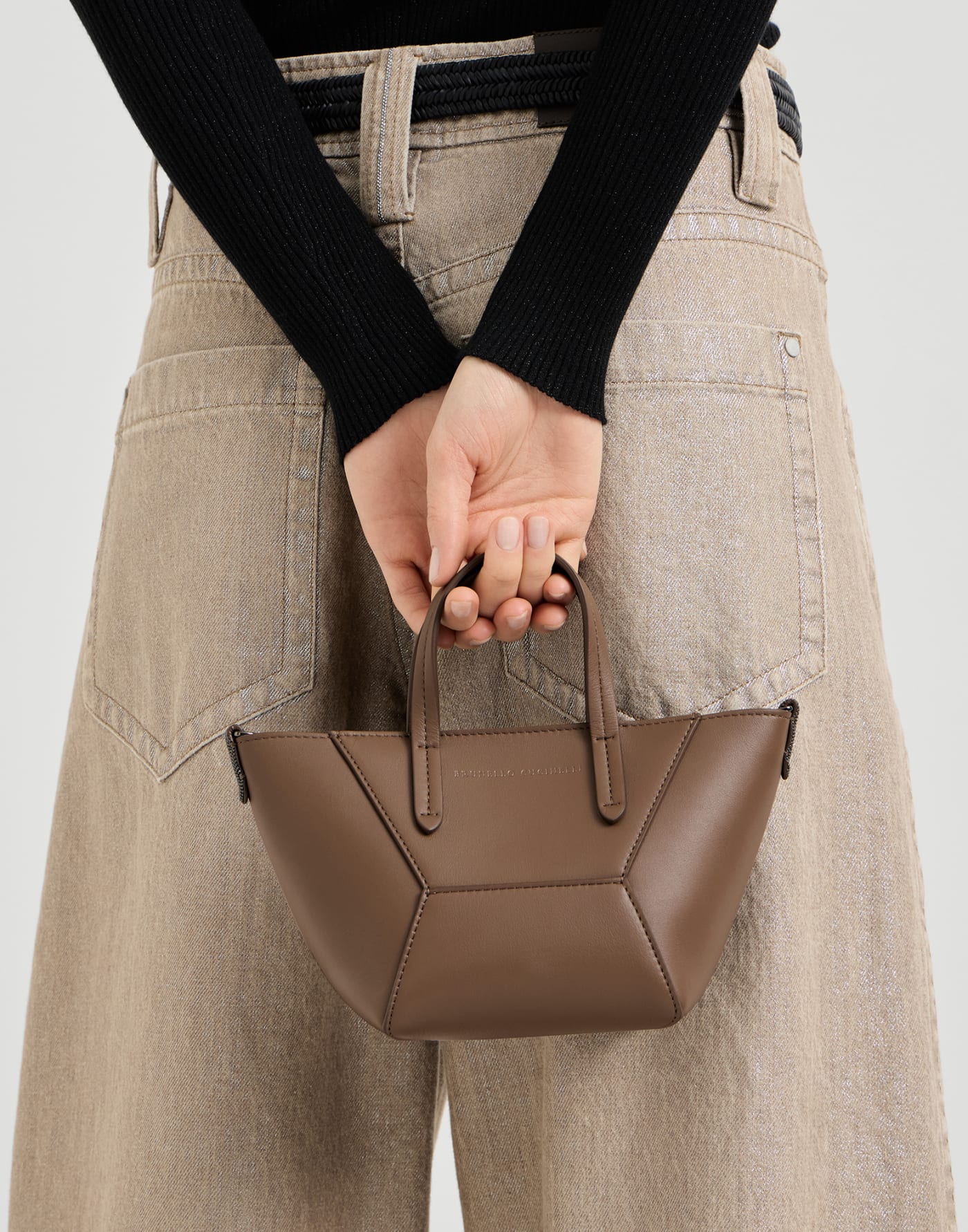 Calfskin BC Duo mini bag Brown Gianduia Woman - Brunello Cucinelli