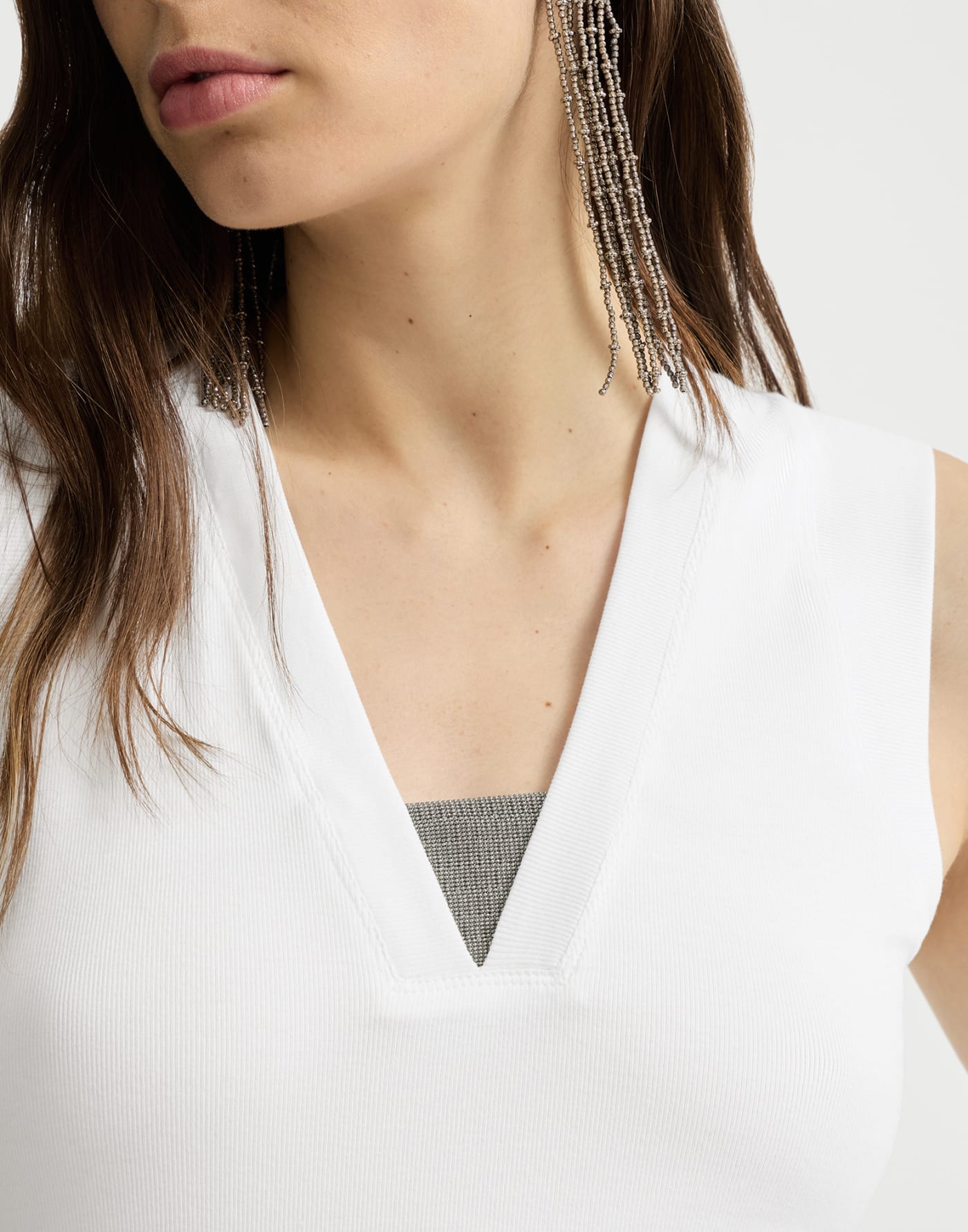 Jersey T-shirt with Precious Faux-Layering White Woman - Brunello Cucinelli