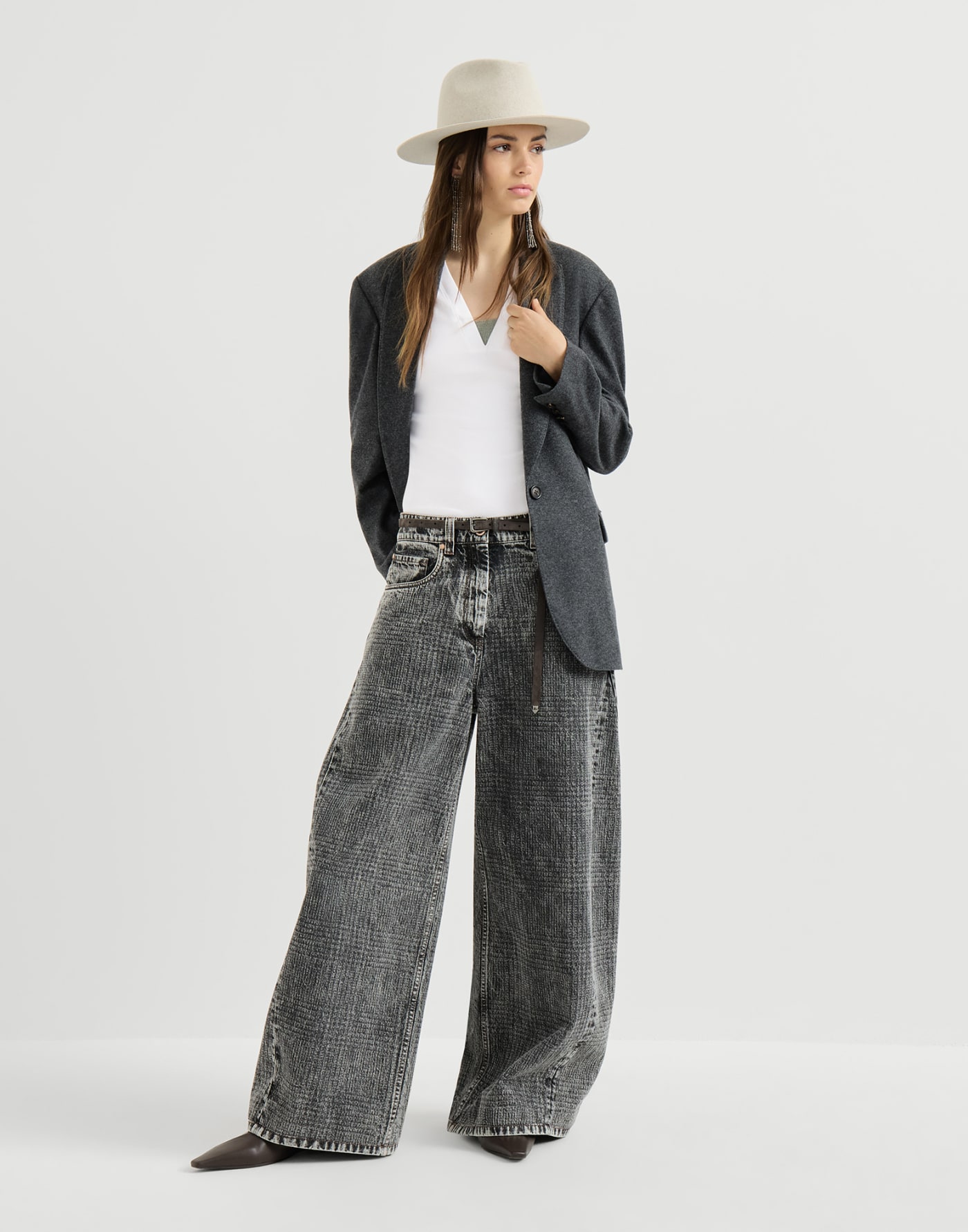 Jersey T-shirt with Precious Faux-Layering White Woman - Brunello Cucinelli