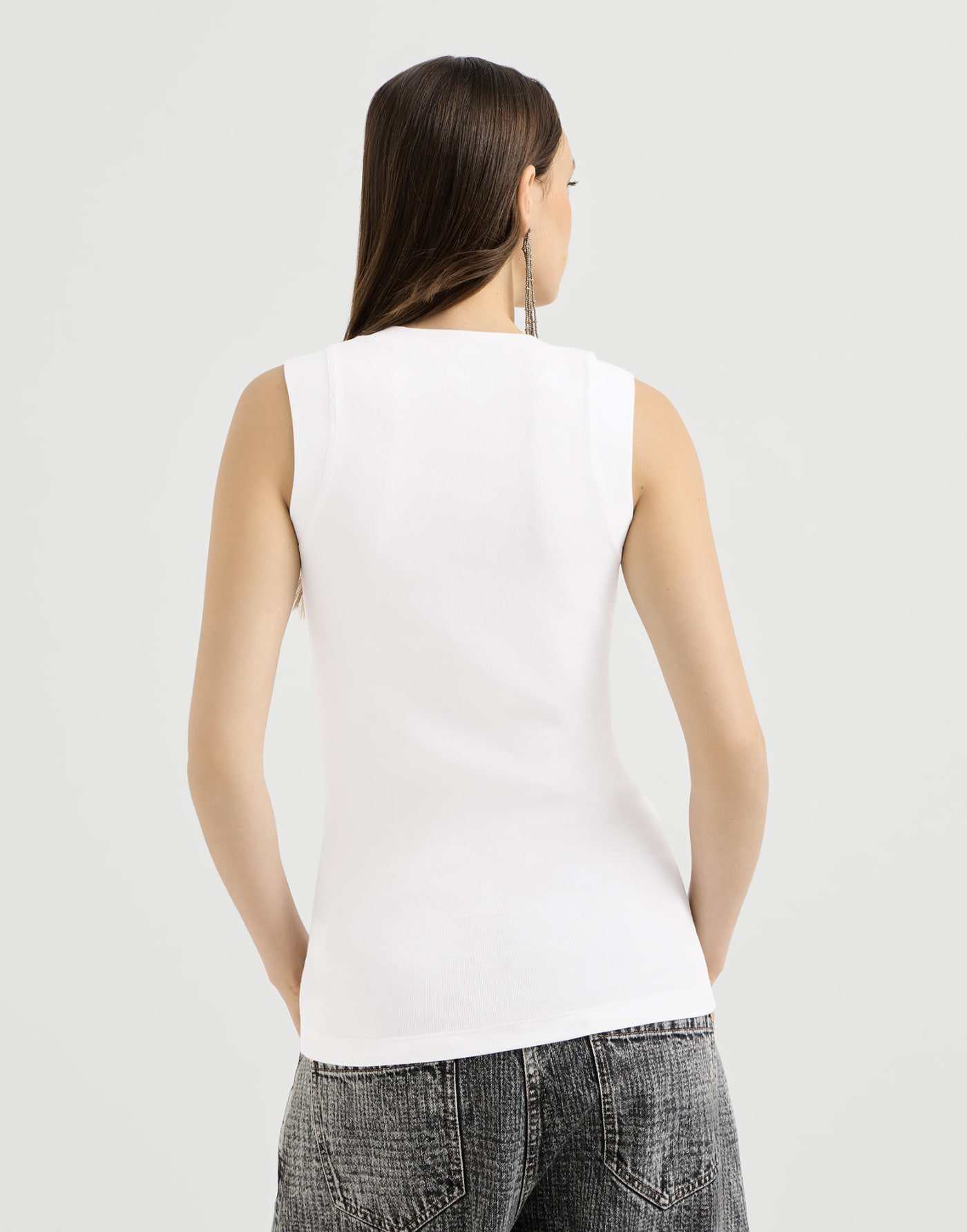 Jersey T-shirt with Precious Faux-Layering White Woman - Brunello Cucinelli