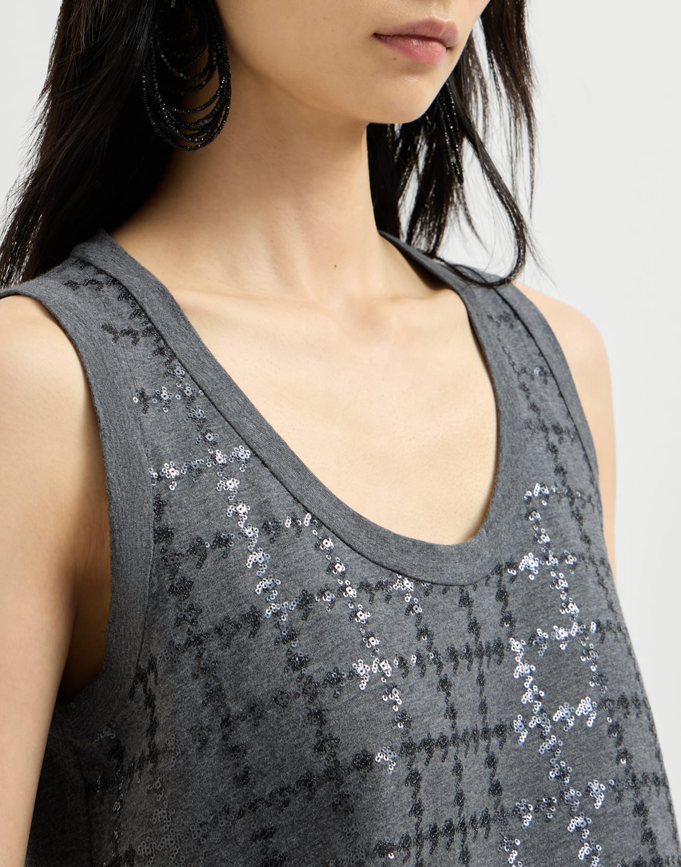 Top with dazzling windowpane embroidery Lead Woman - Brunello Cucinelli