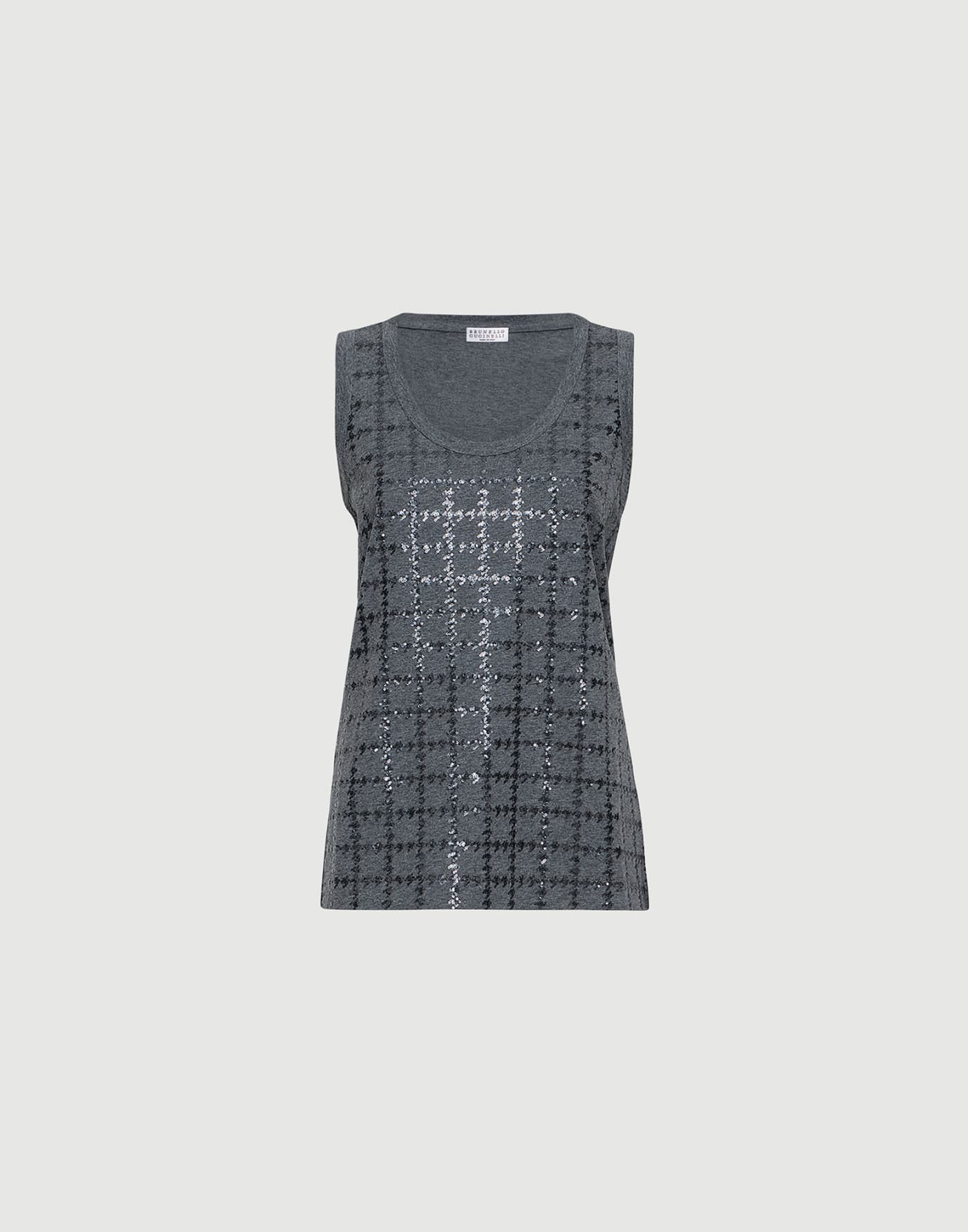 Top with dazzling windowpane embroidery Lead Woman - Brunello Cucinelli