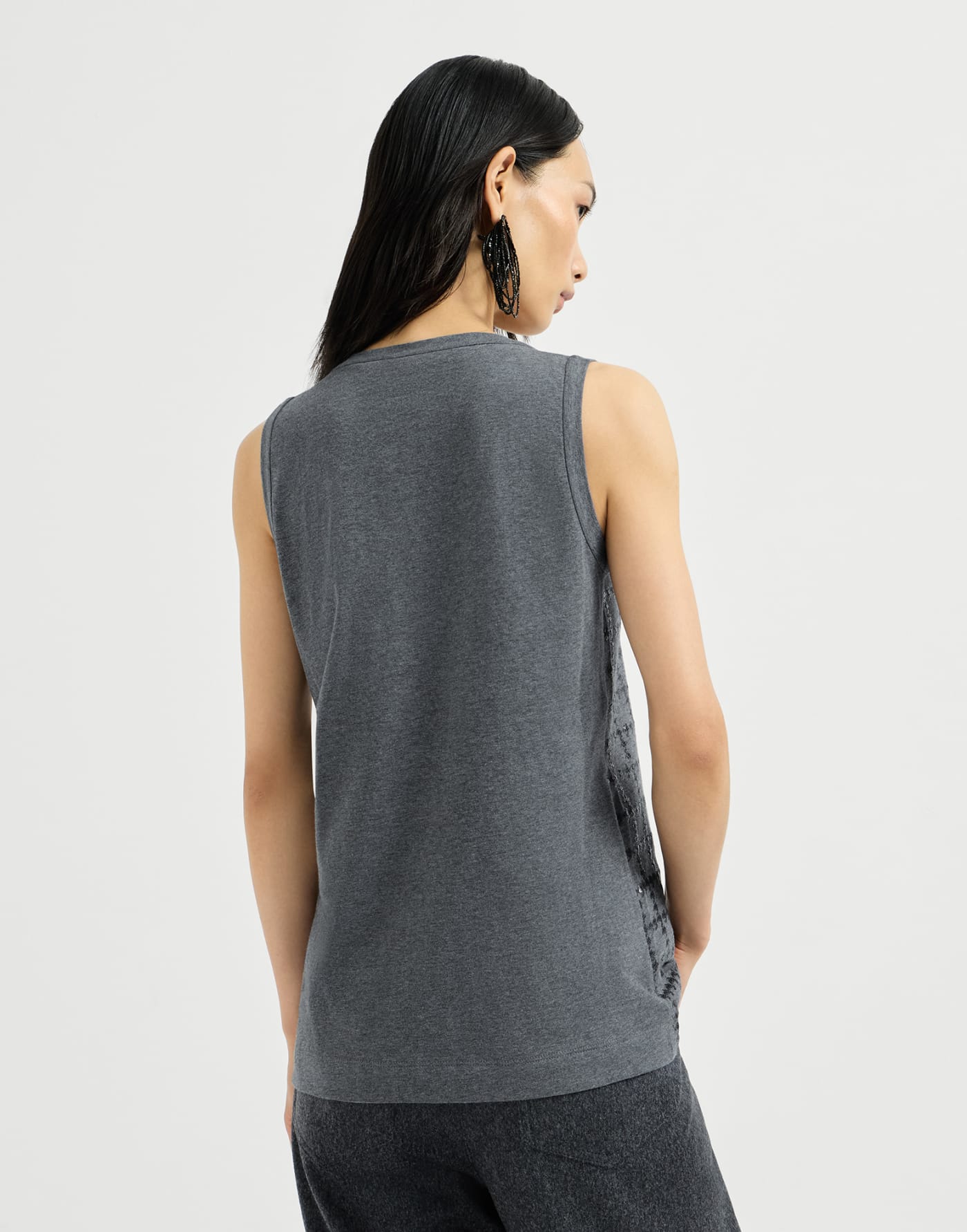 Top with dazzling windowpane embroidery Lead Woman - Brunello Cucinelli