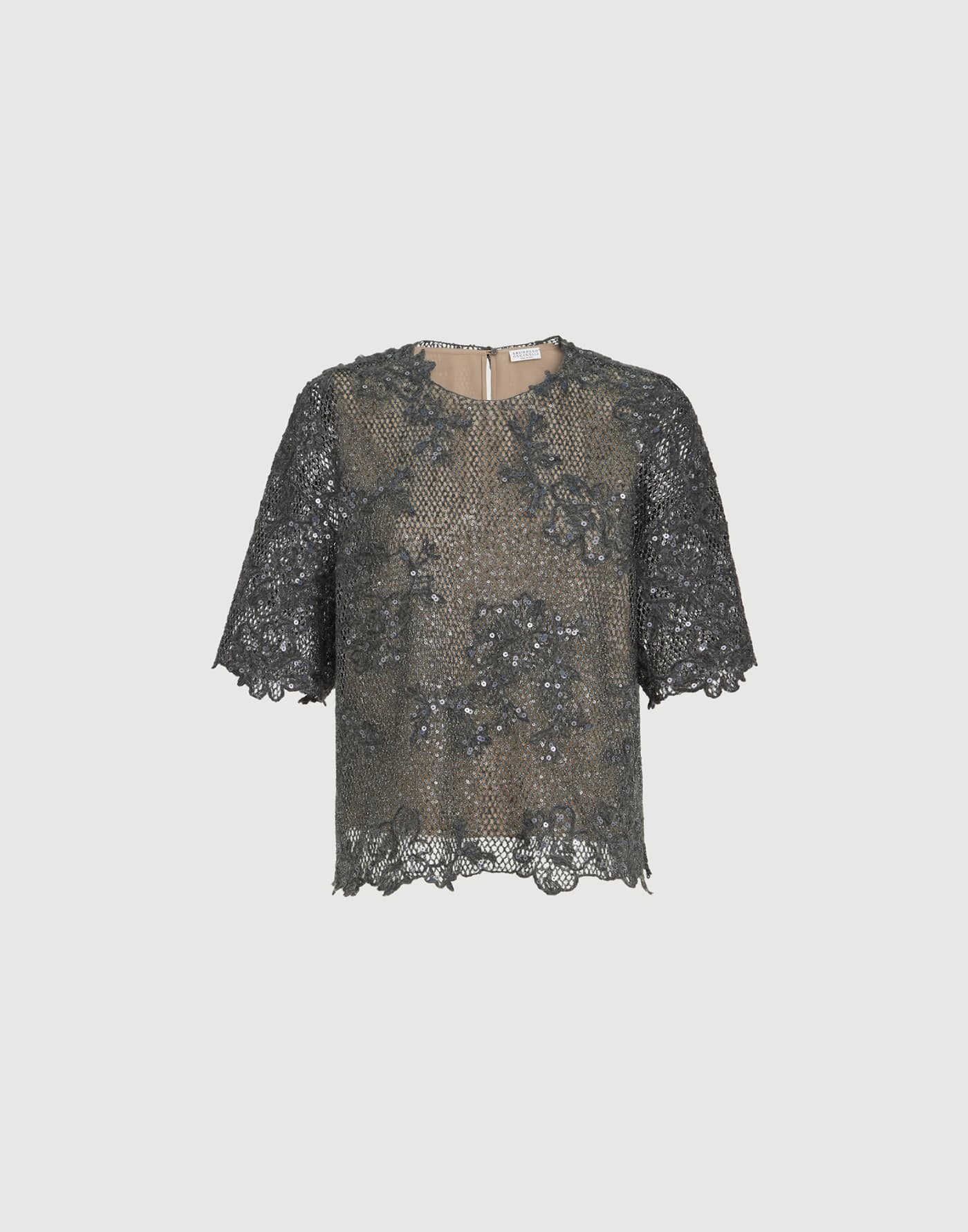 Dazzling lace embroidery T-shirt Dark Grey Woman - Brunello Cucinelli