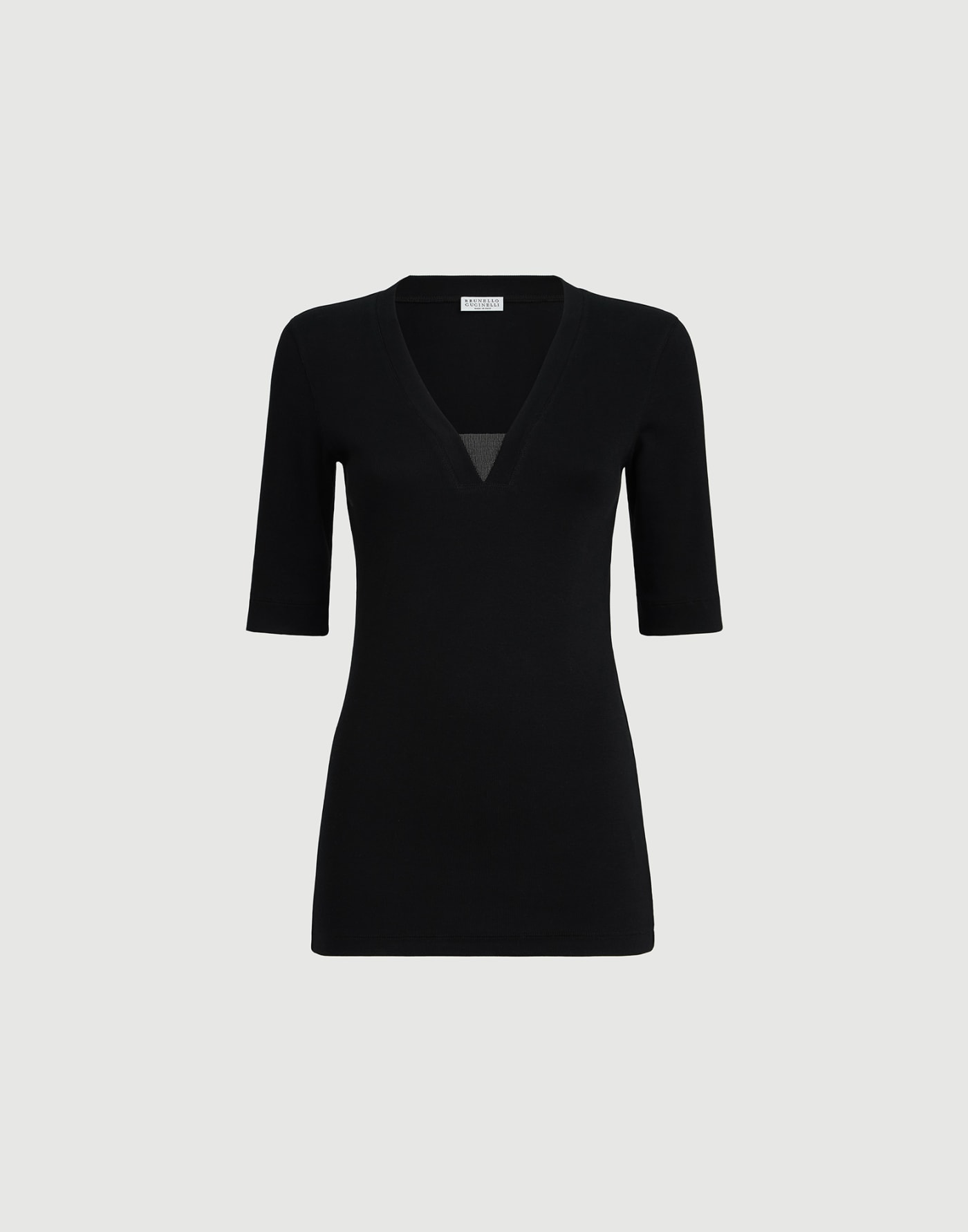 Jersey top with Precious Insert Black Woman - Brunello Cucinelli