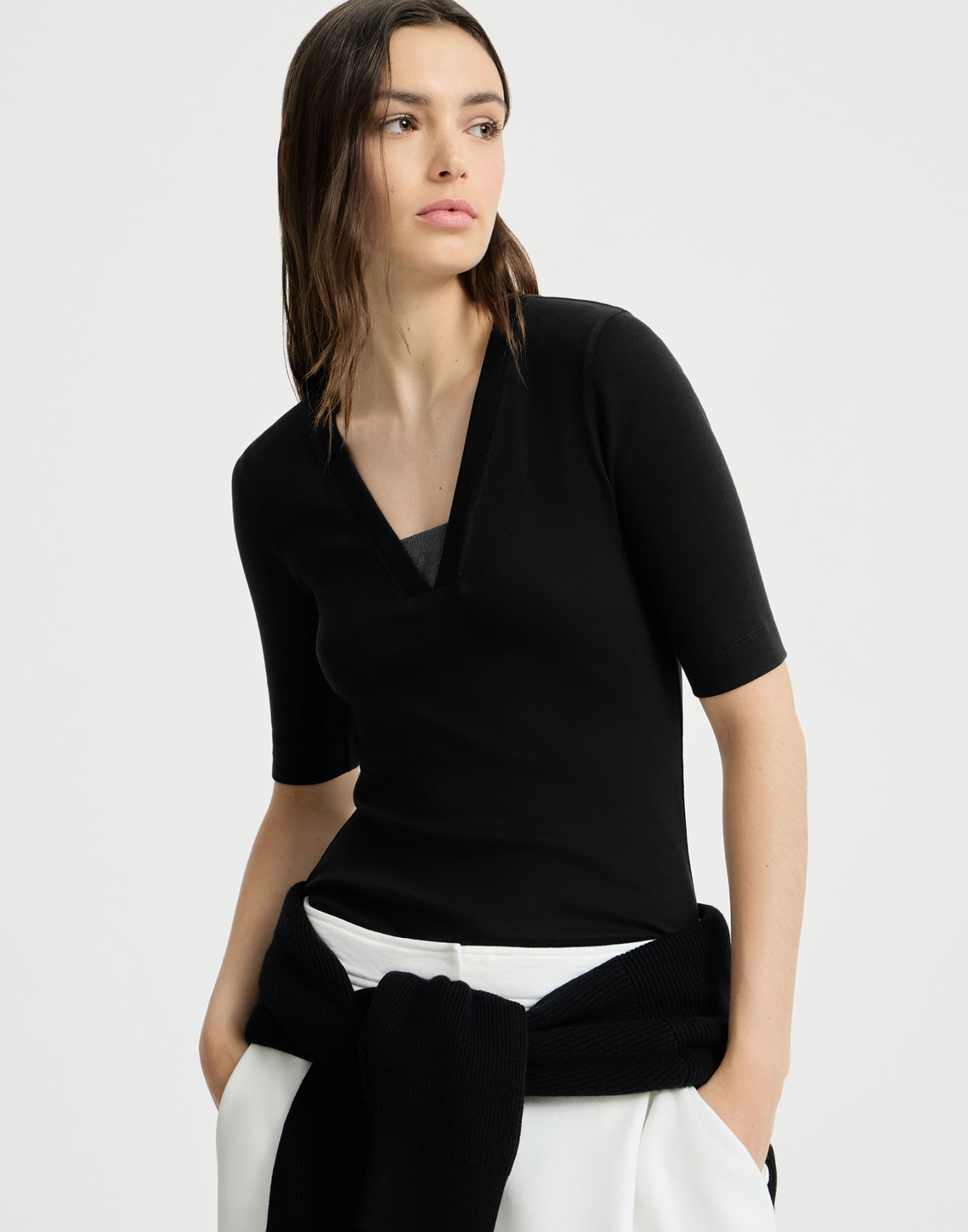 Jersey top with Precious Insert Black Woman - Brunello Cucinelli