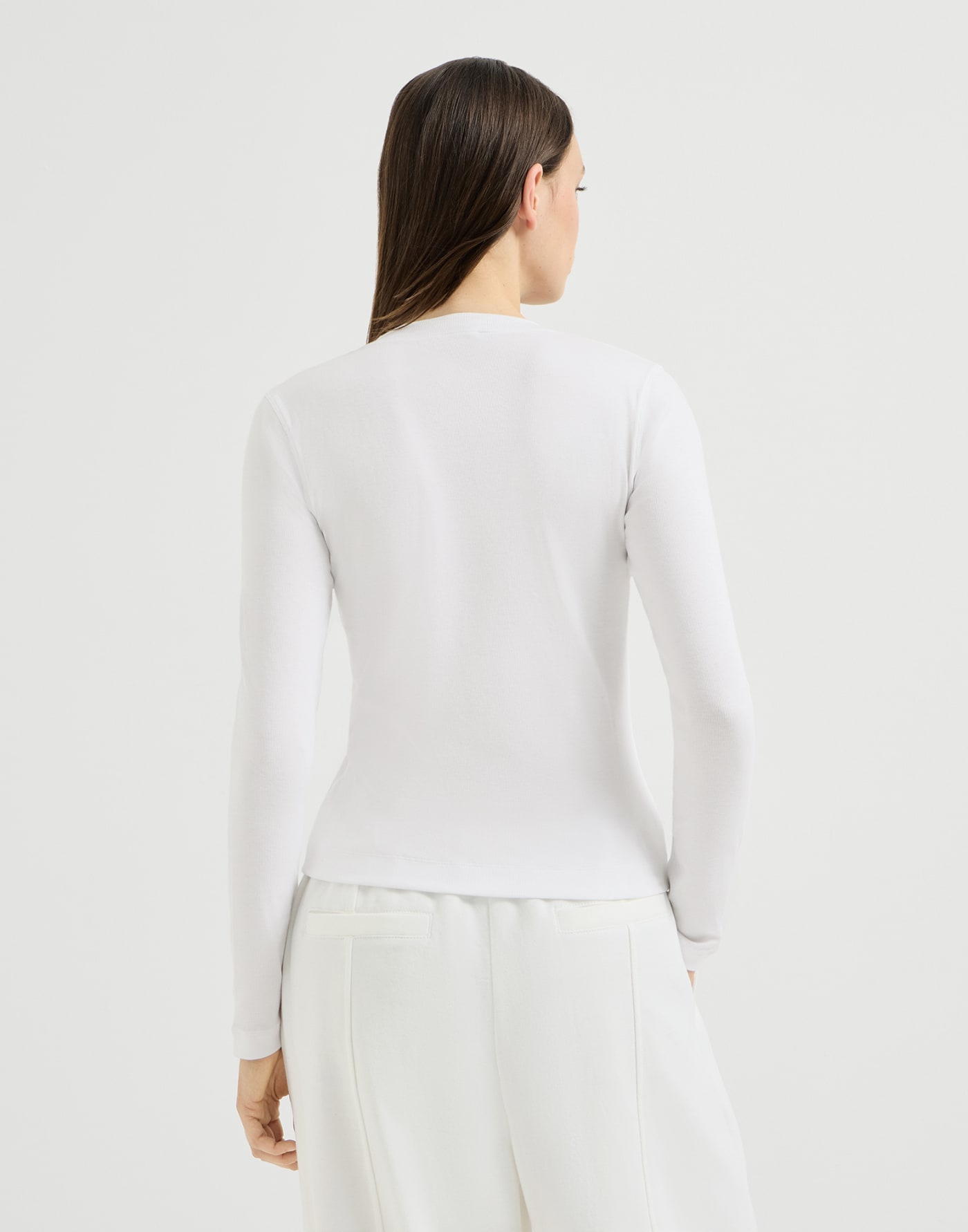 Jersey top with Precious Insert White Woman - Brunello Cucinelli