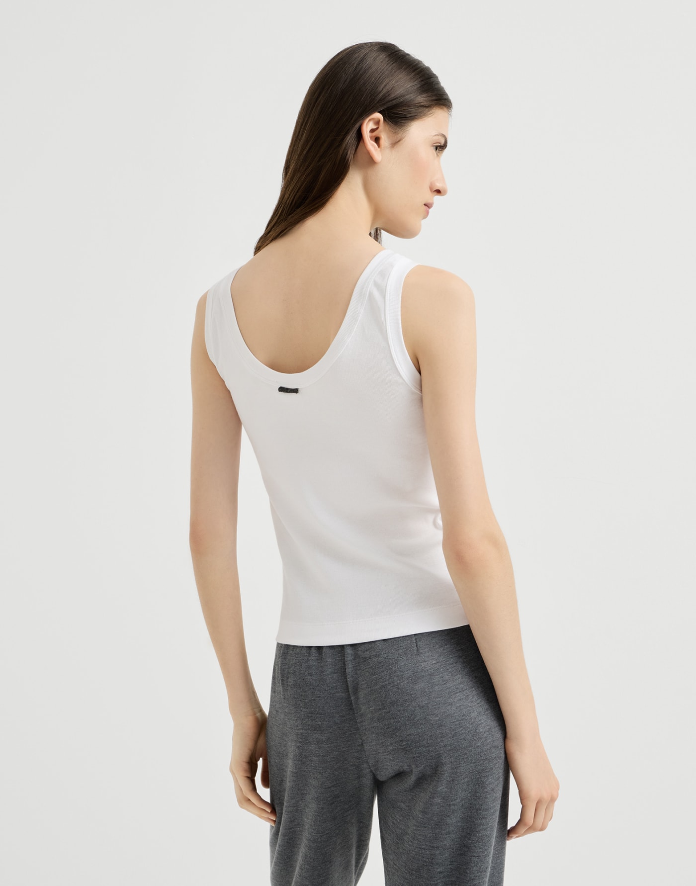 Haut en jersey côtelé orné de Monile Blanc Femme - Brunello Cucinelli