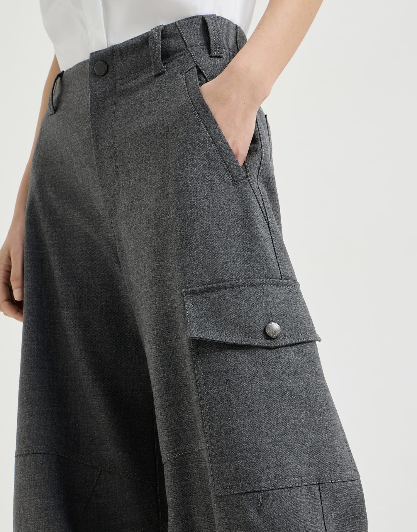 Pantalone Barrel Cargo Grigio Scuro Donna - Brunello Cucinelli