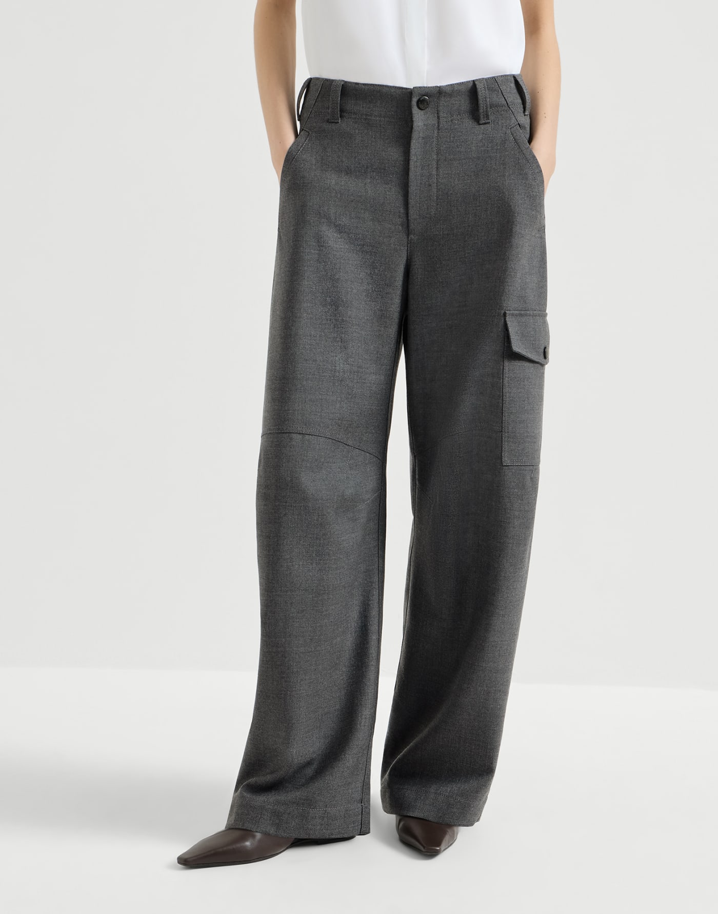 Pantalone Barrel Cargo Grigio Scuro Donna - Brunello Cucinelli
