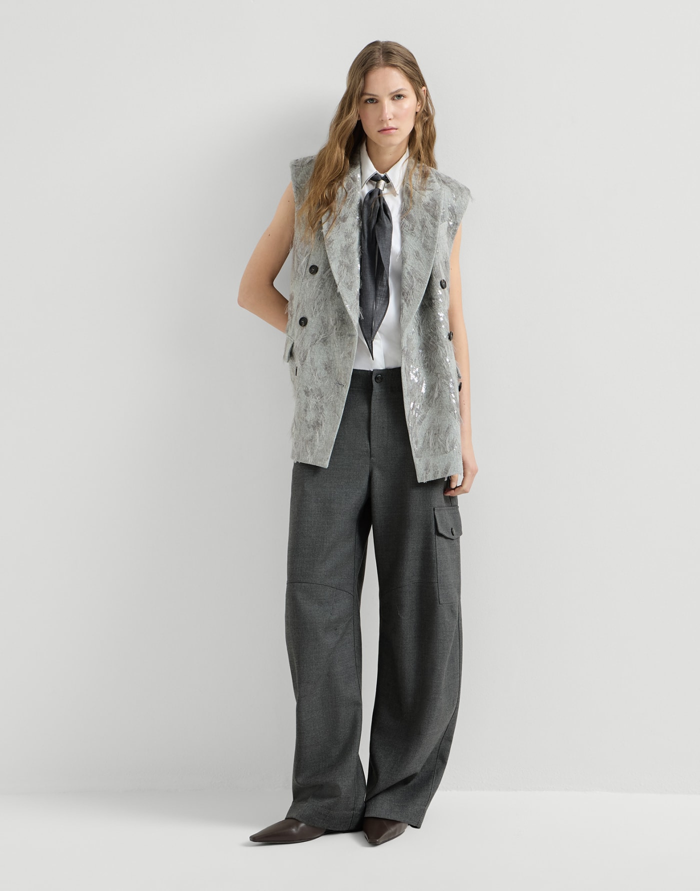 Pantalone Barrel Cargo Grigio Scuro Donna - Brunello Cucinelli