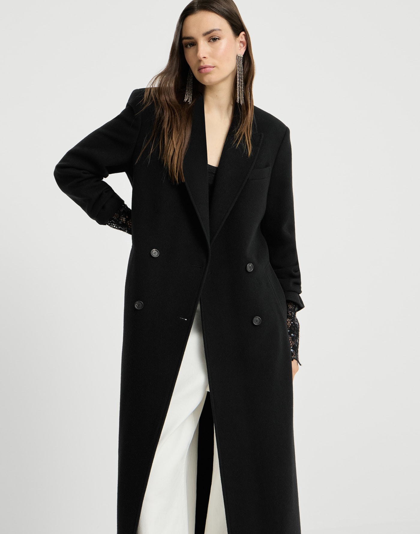 Cashmere coat with belt and monili Black Woman - Brunello Cucinelli