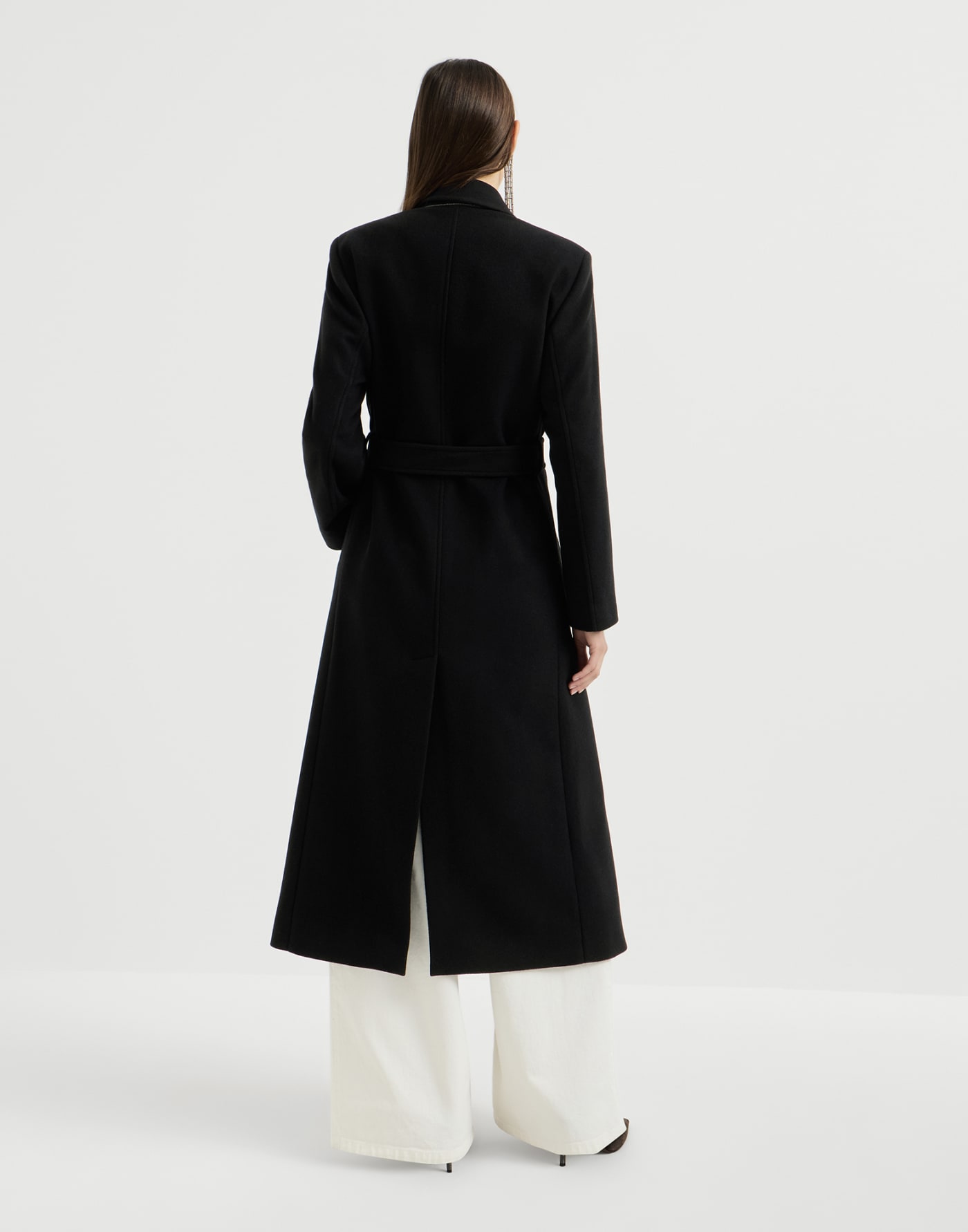 Cashmere coat with belt and monili Black Woman - Brunello Cucinelli