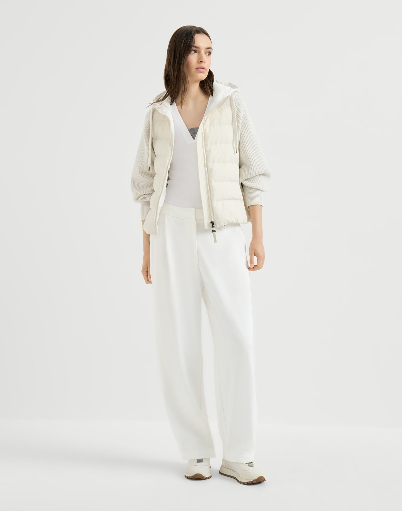 Jersey top with Precious Insert White Woman - Brunello Cucinelli