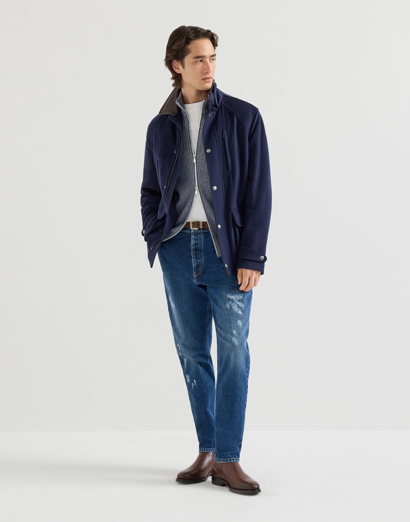 Cashmere vanisé cardigan Cerulean Man - Brunello Cucinelli
